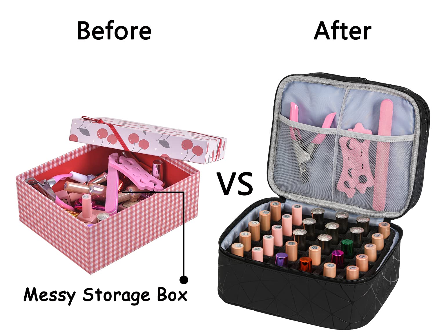 30 Bottles Nail Polish Organizer - Double Layer Nail Varnish Storage Case with Handle | Portable Nail Supply Carrying Bag for Salon, Travel & Home Organization (Black)