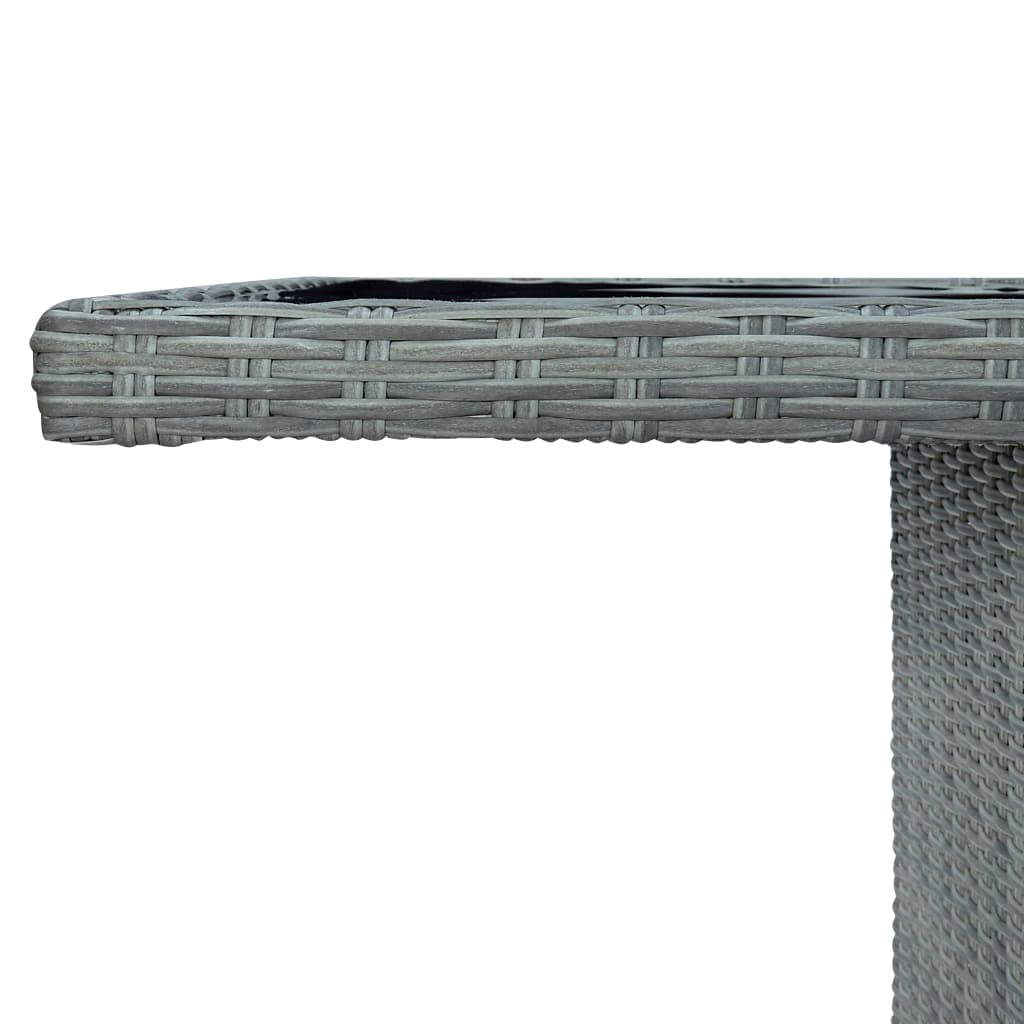 Outdoor Patio Table with Light Gray Poly Rattan & Tempered Glass - Garden, Deck, Lawn, Backyard, Terrace Furniture for Dining & Relaxation