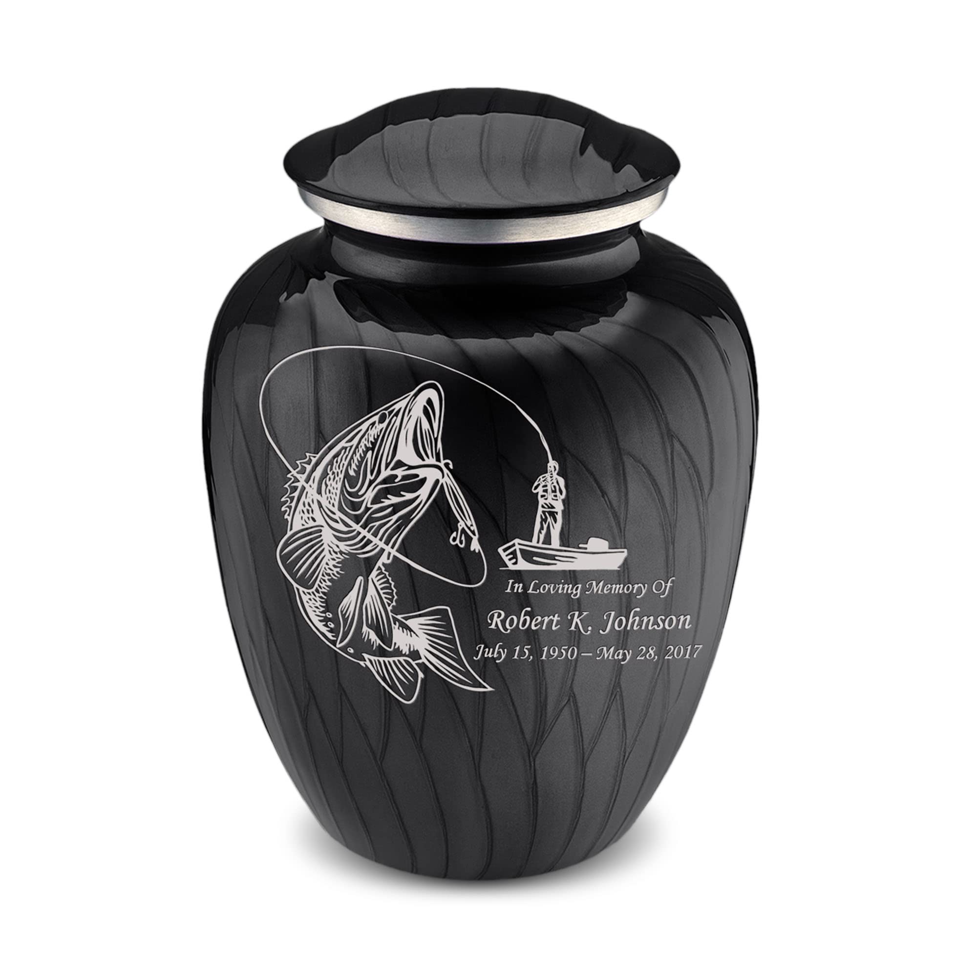 Personalized Fishing Cremation Urn for Ashes - Large Pearl Black Funeral Urn for Men & Women - Holds 200 lbs - Perfect for Memorials, Home Display & Outdoor Enthusiasts
