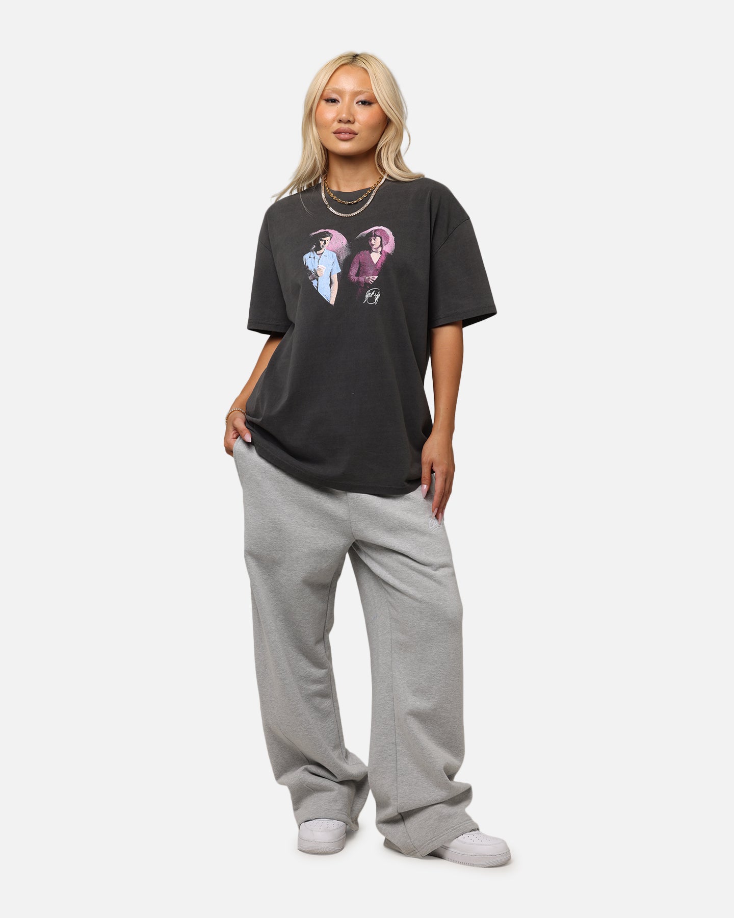 American Thrift X Scott Pilgrim Ramona & Scott Graphic Heavy T-Shirt - Black Wash Vintage Style - Perfect for Cosplay, Comic Con & 90s Retro Fashion