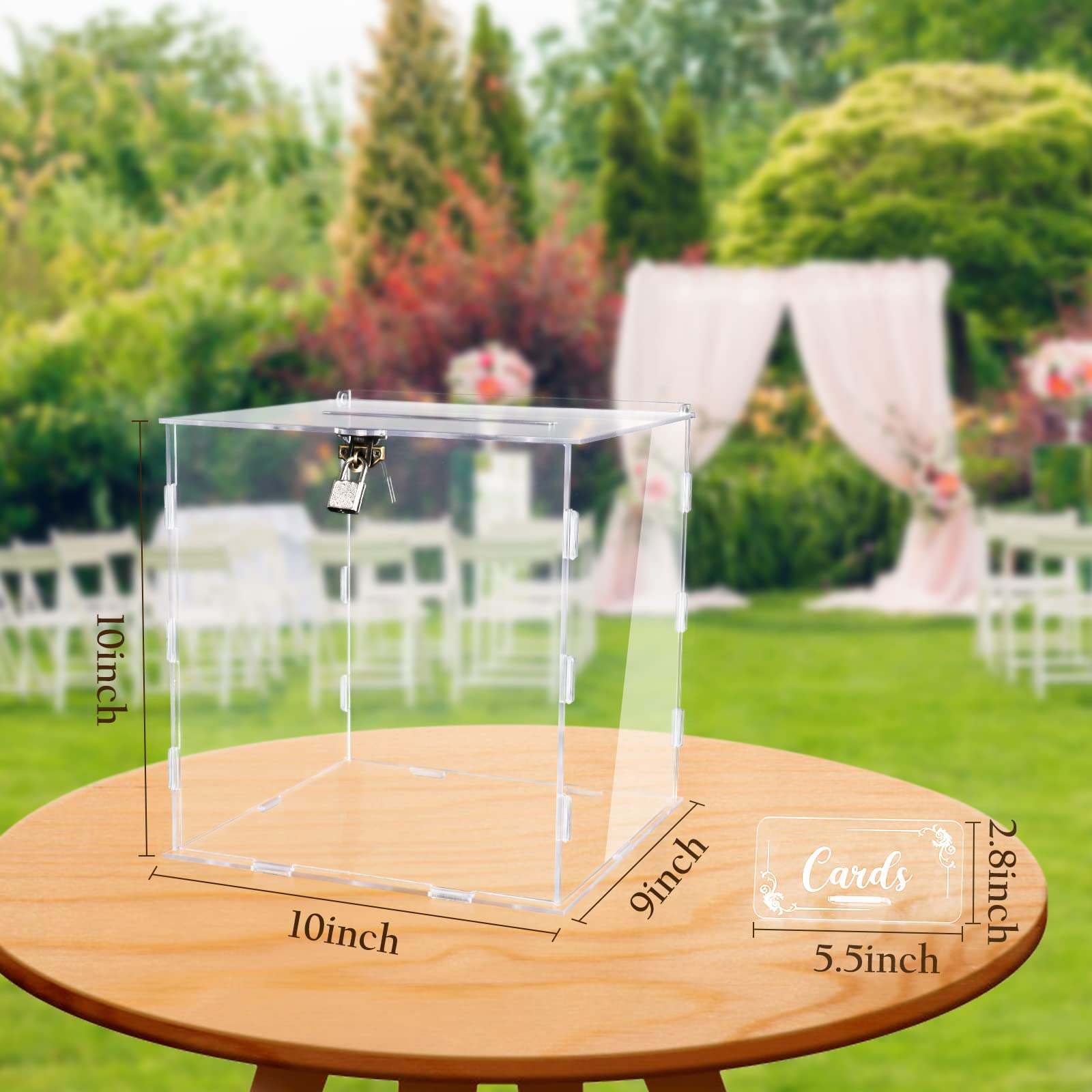 Clear Acrylic Wedding Card Box with Lock - Large DIY Blank Card Holder for Reception, Party, Wishing Well - Money Gift Box with 4 'Card' Stickers - Perfect for Graduation Decorations & Baby Showers - Secure & Elegant Event Keepsake