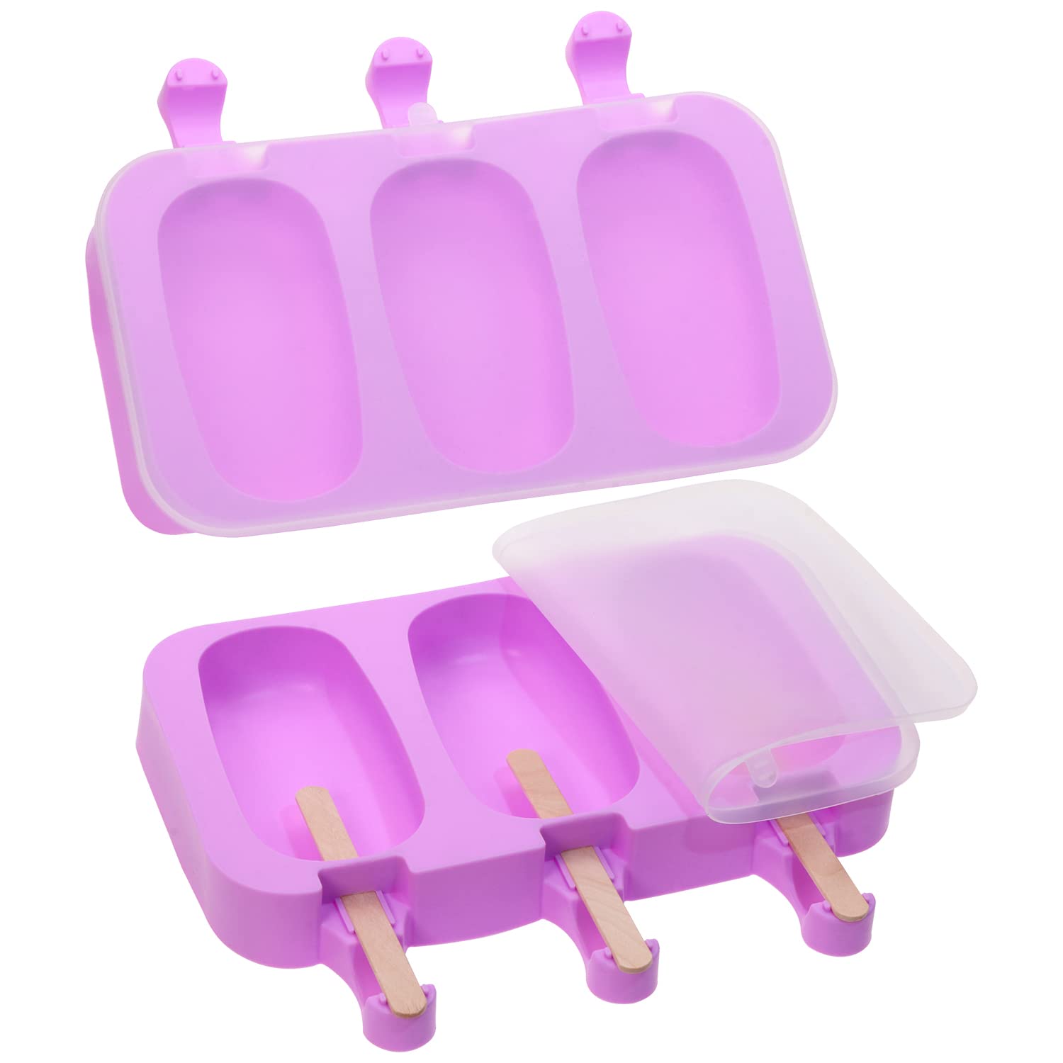Mini Skater Ice Cream Silicone Molds with Lid - 3 Cavity Oval Cake Pop Molds for DIY Cakesicles, Ice Pops & Homemade Treats - Perfect for Birthday Parties, Summer Desserts & Kids Snacks (2Pcs)