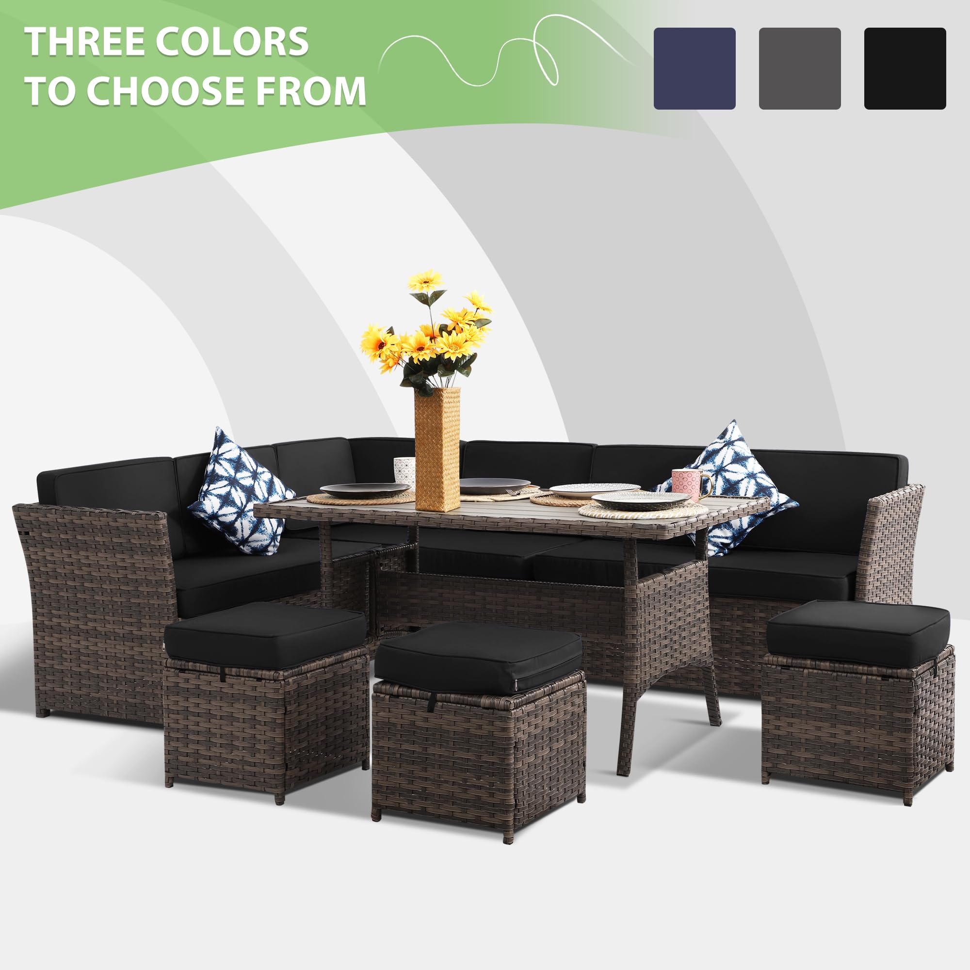 KIGOTY 7-Piece Outdoor Dining Set with Cushions - Patio Table & Chairs for Backyard, Garden, Deck - Weather-Resistant BR-Grey Lawn Furniture - Perfect for Outdoor Entertaining & Relaxation