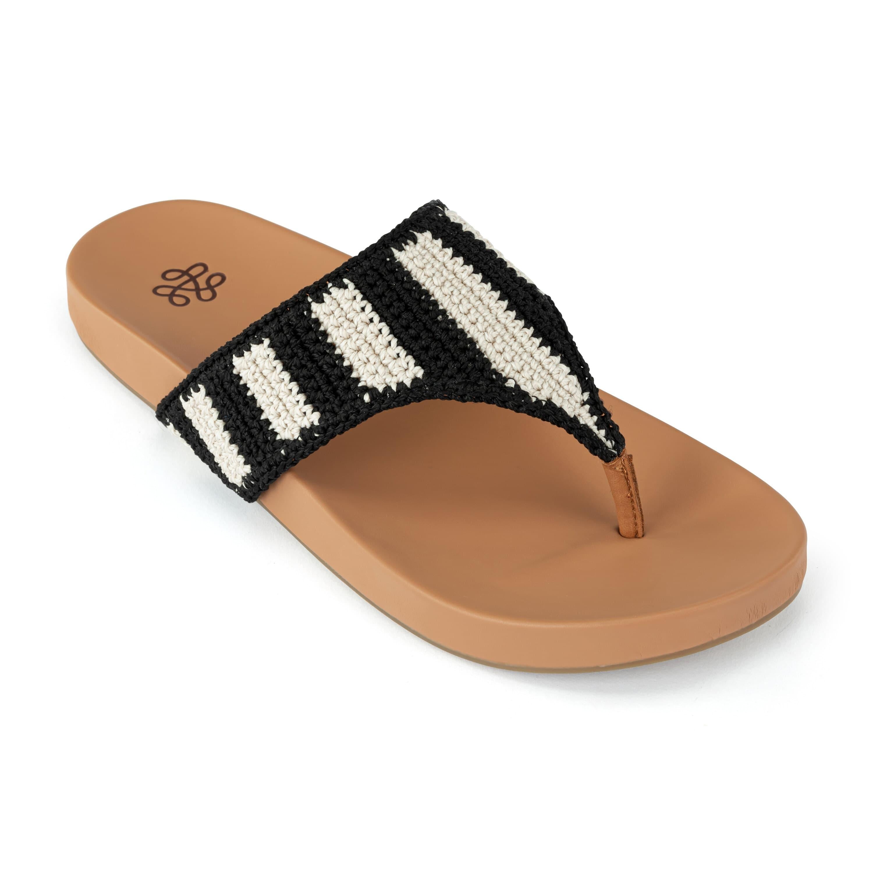 Everly Sandal - Hand Crochet Black Stripe Women's Comfortable Summer Sandals | Perfect for Beach, Vacation & Casual Outfits