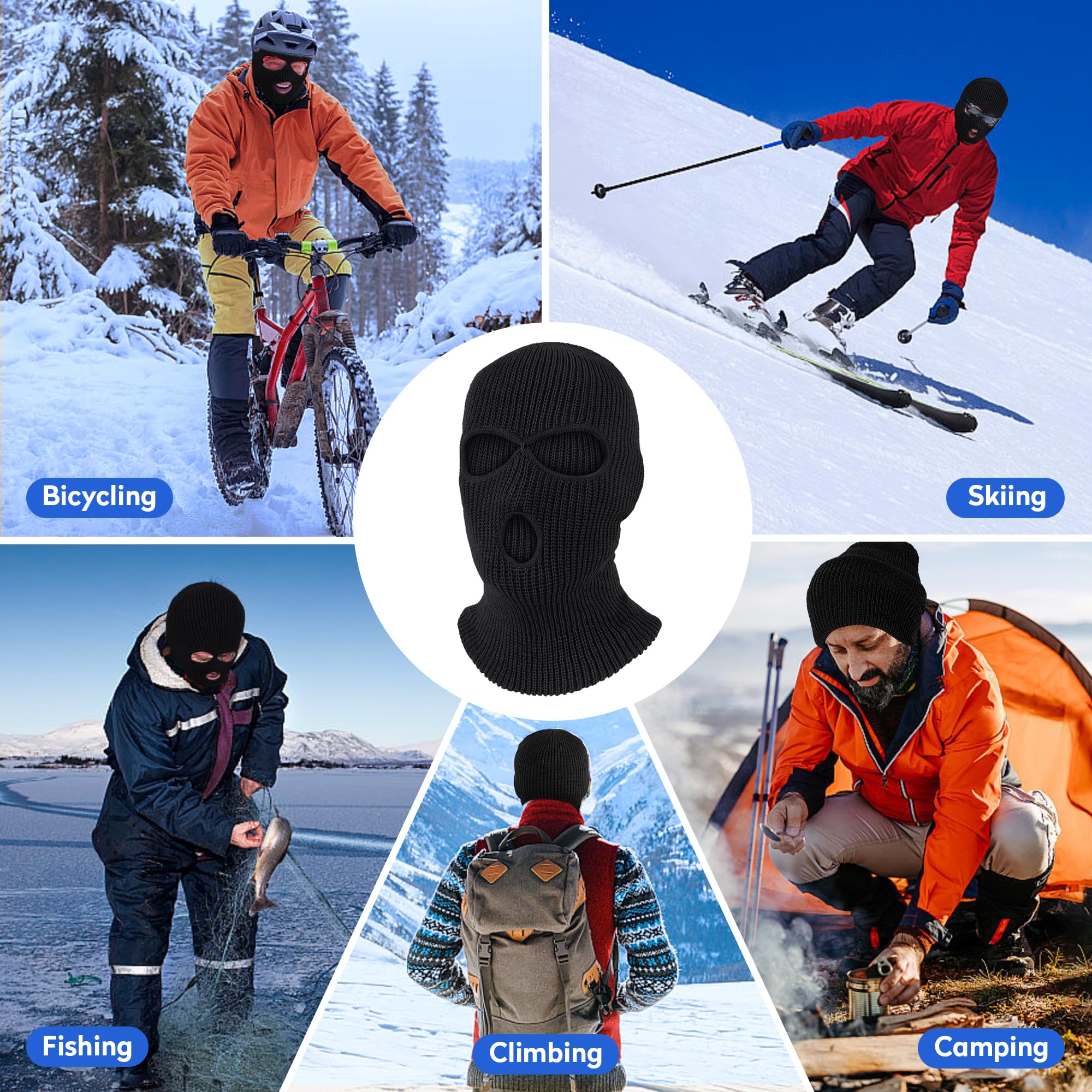 Pukavt 3 Hole Winter Knitted Mask - Warm Full Face Cover Balaclava for Skiing, Motorcycle, Snowboarding & Outdoor Activities | Cold Weather Protection for Men & Women