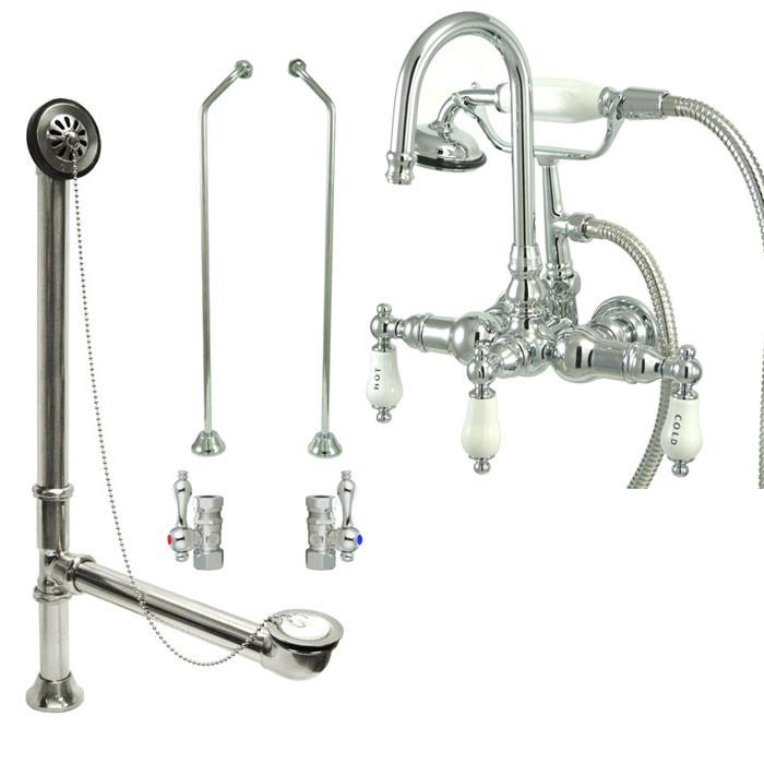 Chrome Wall Mount Clawfoot Tub Faucet with Hand Shower - CC10T1 System | Vintage Style Bathroom Fixture for Freestanding Bathtubs | Perfect for Spa-Like Relaxation & Luxury Bathroom Upgrades
