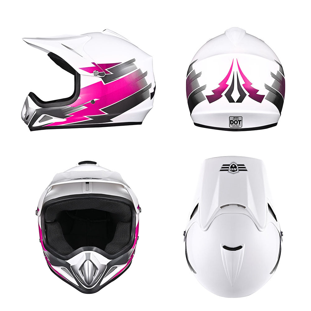 TheLAShop H VEN12 Youth Dirt Bike Helmet - DOT Approved, Lightweight & Ventilated - Perfect for Kids Motocross, ATV Riding & Off-Road Adventures (Pink)