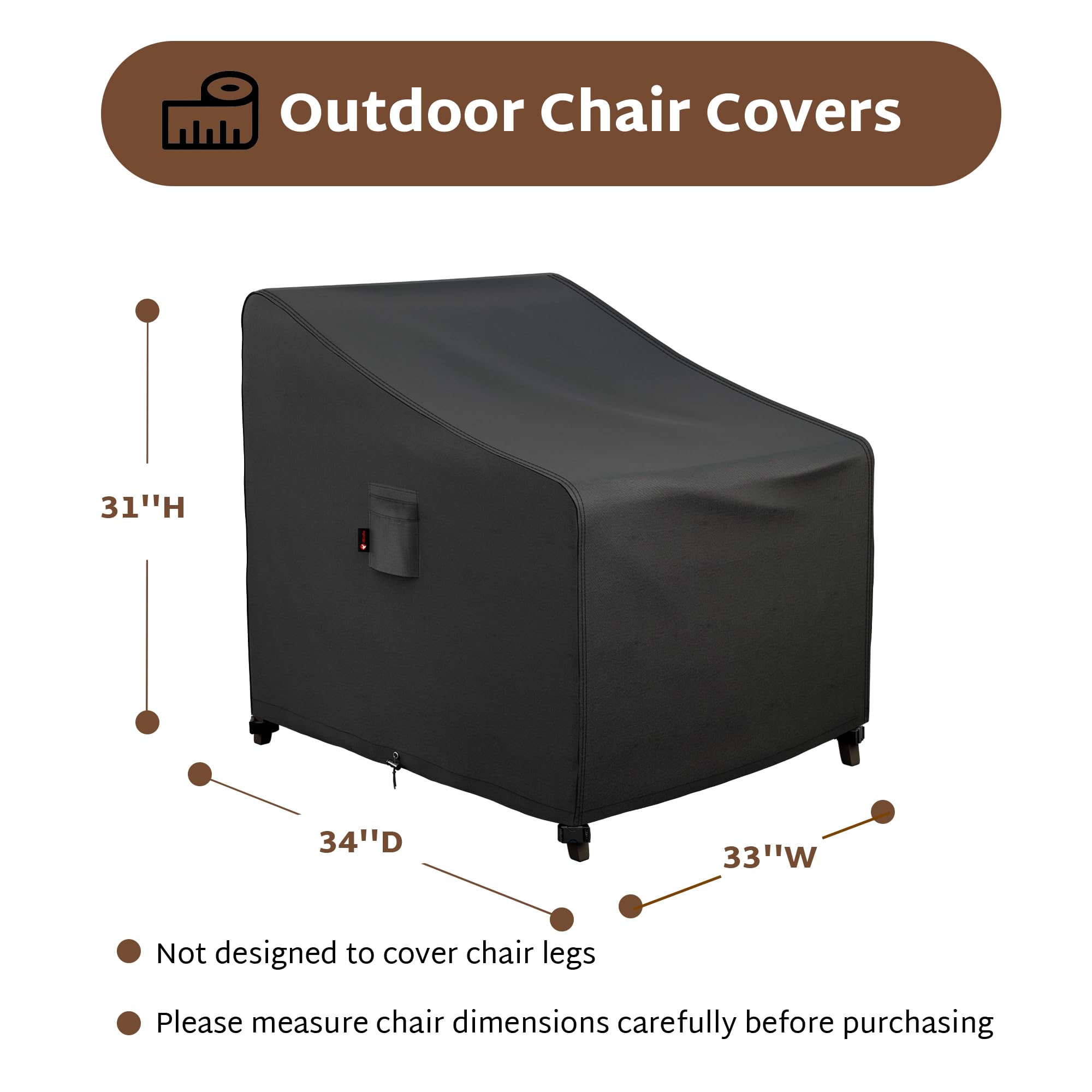 Waterproof Outdoor Chair Covers 33x34x31 Inch - 2 Pack Heavy Duty Patio Furniture Protection Covers for All Weather, Windproof & UV Resistant - Perfect for Garden, Deck, Poolside and Backyard Use