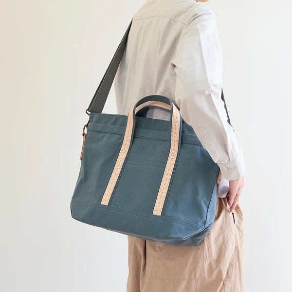 Kurashiki Hampu Canvas 2-Way Tote Shoulder Bag - Ash Gray Japanese Canvas Handbag for Women | Perfect for Work, Travel & Daily Use