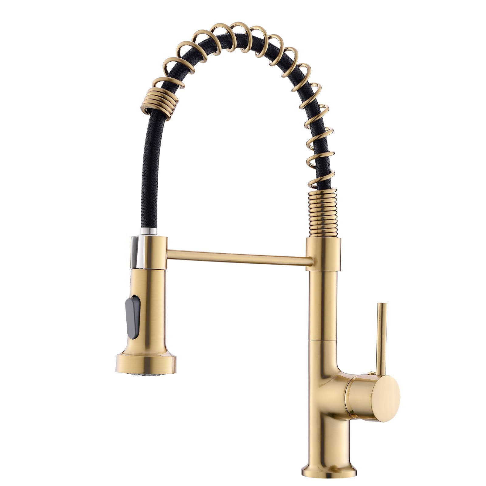 GIMILI Brushed Gold Kitchen Faucet with Pull Down Sprayer, Single Handle Brass Spring Design, RV Farmhouse Utility Bar Laundry Faucet for Kitchen Sink, Perfect for Modern and Rustic Home Decor