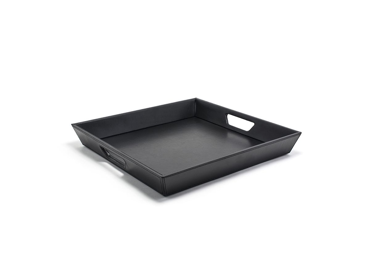 FOH London Square Flare Tray - Set of 2 Black Serving Trays, 15.75 Inch Elegant Appetizer Platter for Parties, Dining & Home Decor