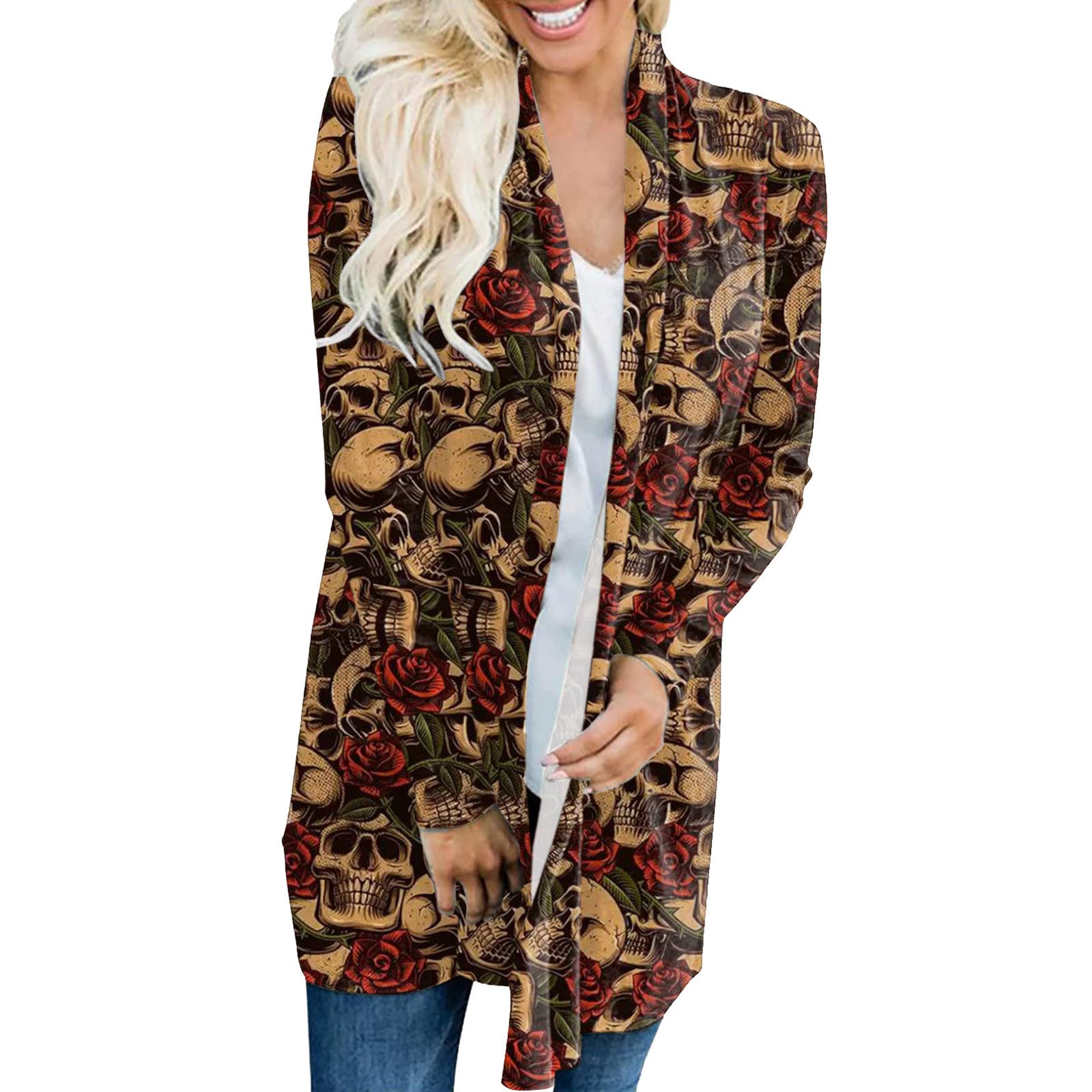 Women's Long Chiffon Cardigan - Soft Waffle Knit Open Front Sweater with Long Sleeves | Perfect for Office Wear, Casual Outfits & Layering in Fall/Winter
