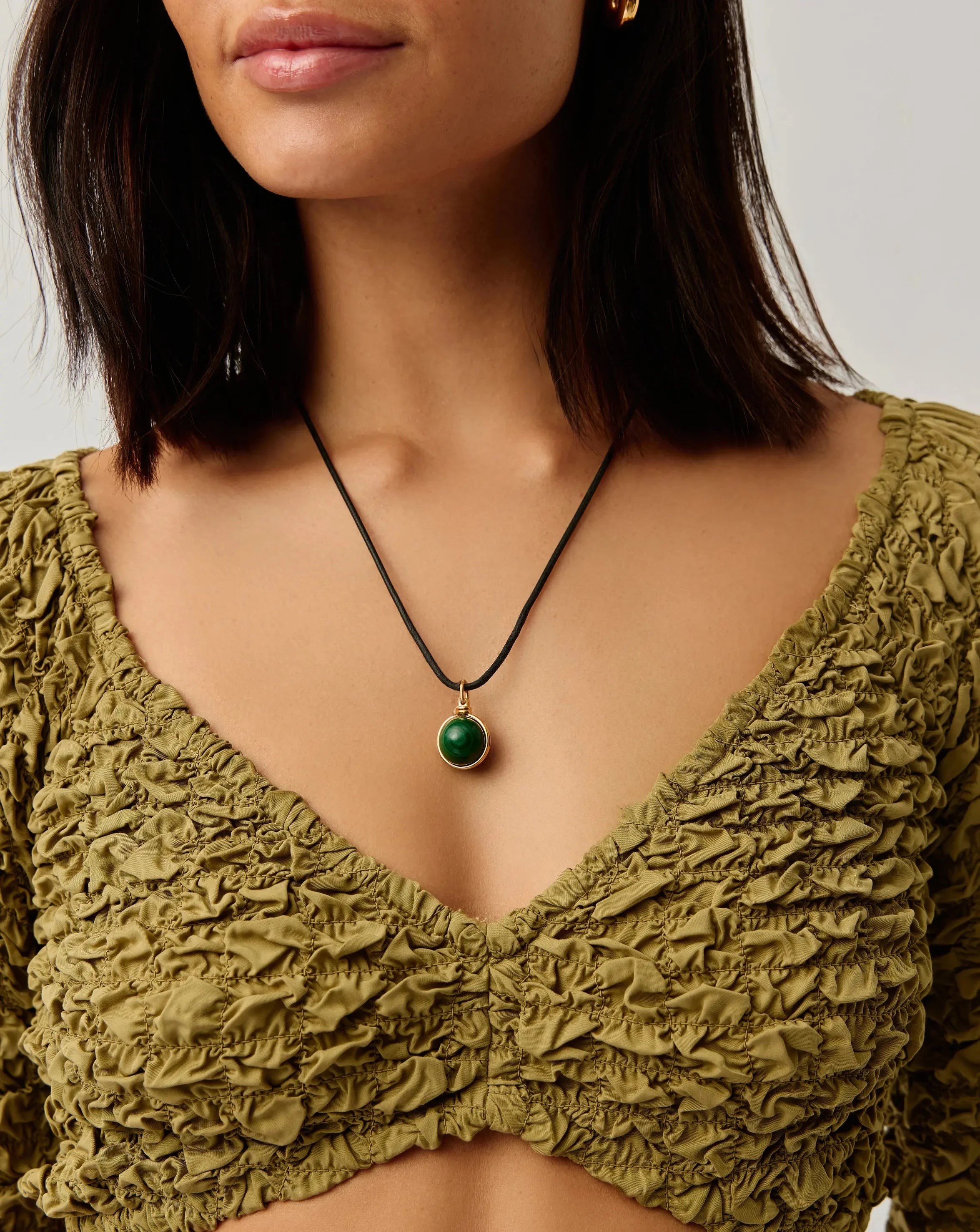 Sphere Gemstone Cord Pendant Necklace - 18k Gold Plated Malachite Jewelry for Women | Elegant Boho Style Gift for Birthday, Anniversary & Everyday Wear