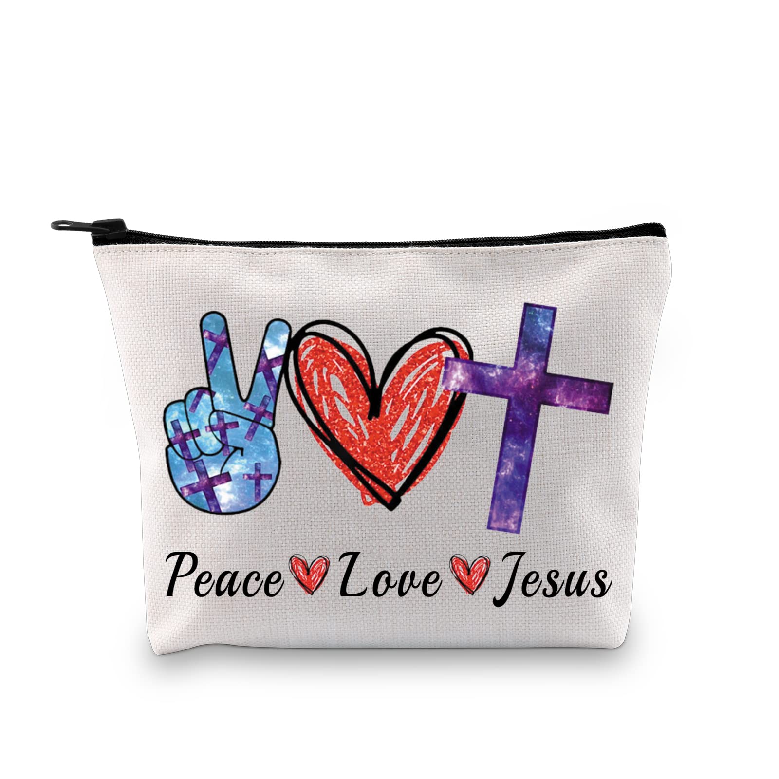 JXGZSO First Communion Gifts - Inspirational Christian Cosmetic Bag with Peace Love Jesus Design, Perfect for Religious Graduation & Confirmation Gifts - Ideal Makeup Travel Bag for Church Events, Bible Study & Spiritual Retreats