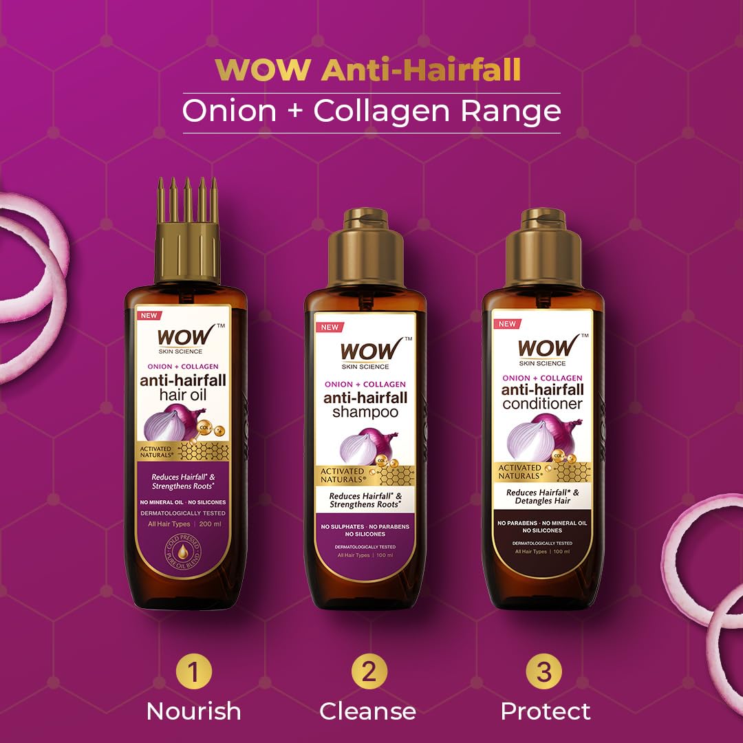 WOW Skin Science Onion Conditioner with Red Onion Seed Oil, Black Seed Oil & Pro-Vitamin B5 - Paraben-Free, Silicone-Free, Color-Free Hair Treatment (100mL) - Promotes Hair Growth & Reduces Hair Fall for Damaged & Dry Hair