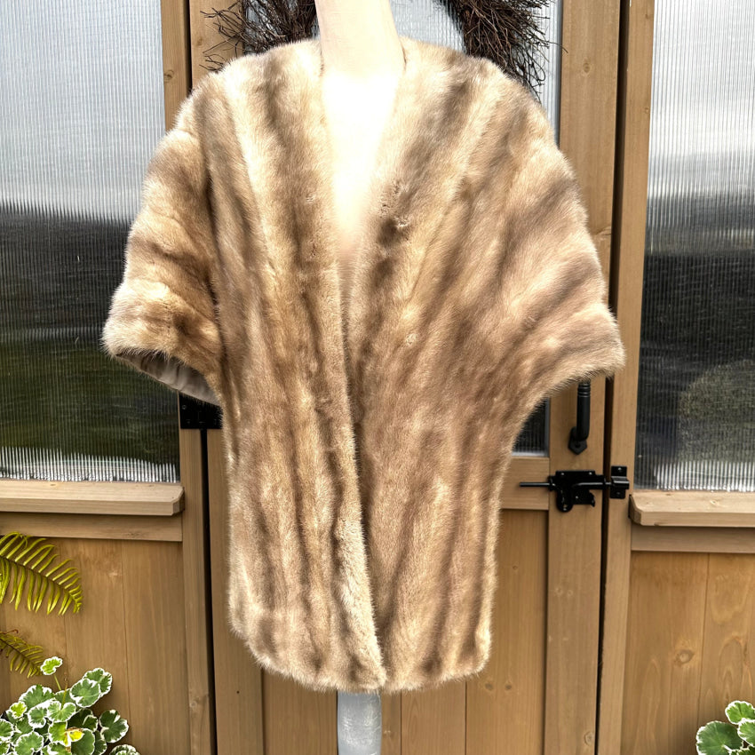 Vintage Champagne Mink Fur Stole - Elegant Women's Winter Shawl for Parties, Weddings & Special Occasions