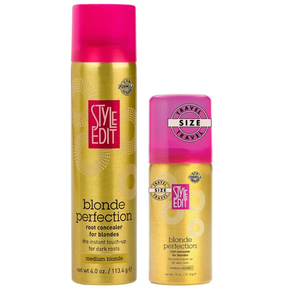 Style Edit Medium Blonde Root Concealer Duo - Travel & Full Size for Gray Coverage & Root Touch Up | Perfect for Travel, Work & Special Events