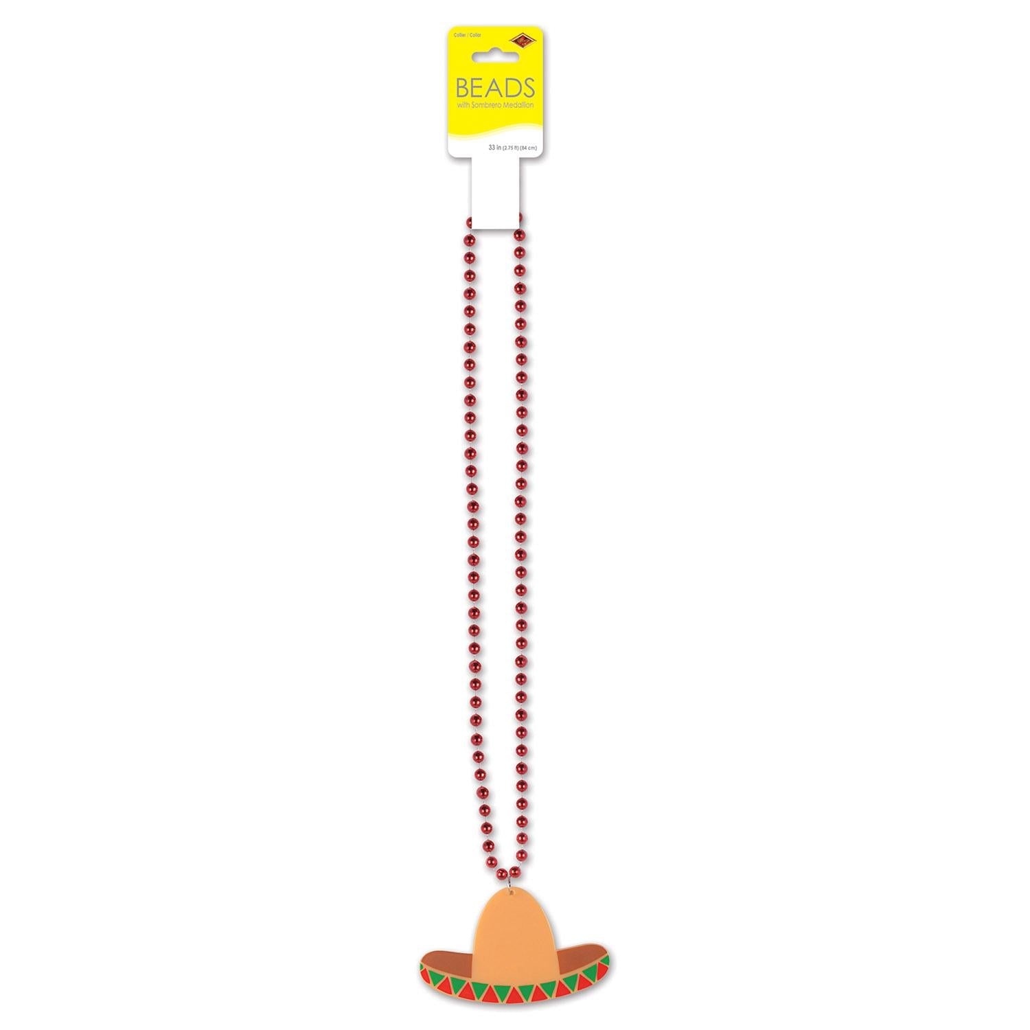 12 Pack Beistle Fiesta Bead Necklaces with Sombrero Medallion - Colorful Party Mardi Gras Accessories for Cinco de Mayo, Birthday & Carnival Celebrations