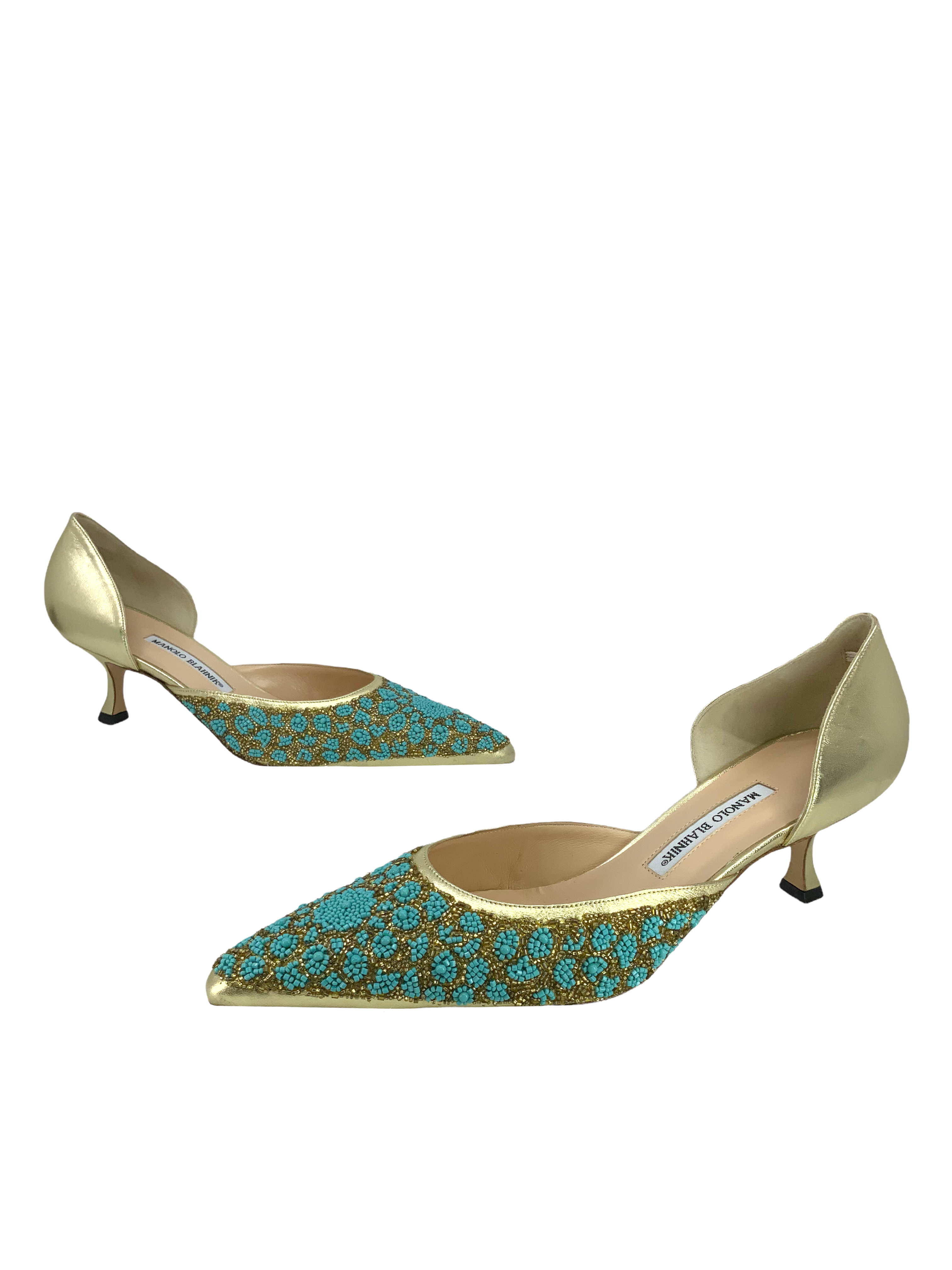 MANOLO BLAHNIK Beaded Leather d'Orsay Pumps Women's Size 11 - Elegant Evening Shoes for Weddings, Parties & Special Occasions