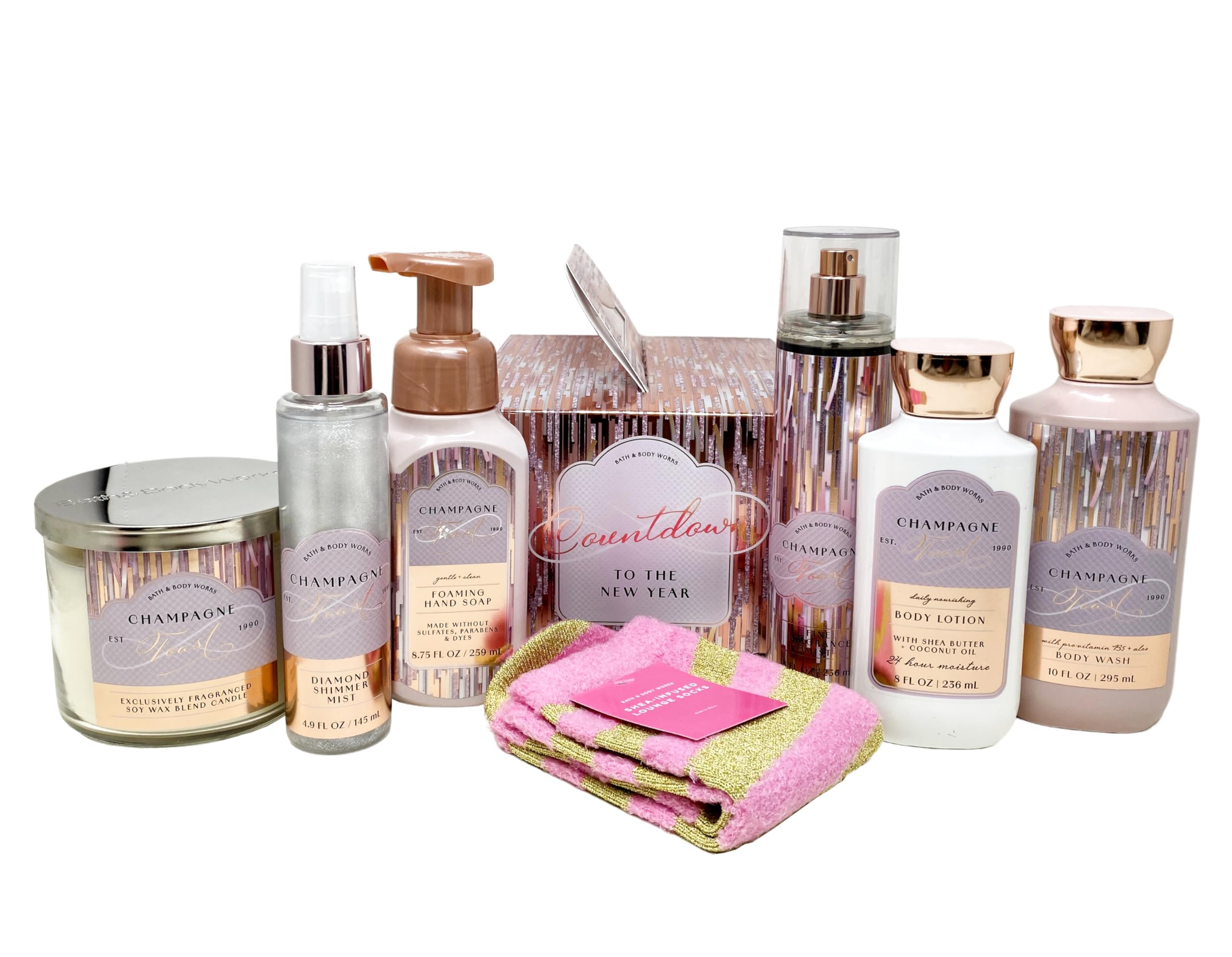 Bath and Body Works Champagne Toast New Year Gift Set - 7-Piece Luxury Bath & Body Collection for Holiday Gifting & Self-Care (Shower Gel, Lotion, Candle & More) - Perfect for NYE Celebrations, Christmas Presents & Spa Nights