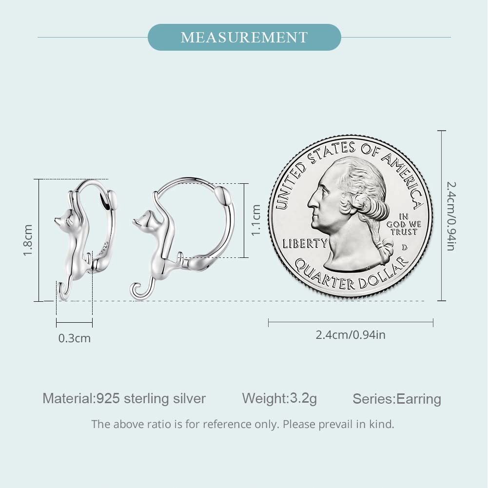 WOSTU 925 Sterling Silver Cat Hoop Earrings for Women | 18K Gold Plated Kitty Huggie Earrings | Hypoallergenic Cute Animal Jewelry | Perfect Gift for Cat Lovers | Great for Everyday Wear, Parties & Special Occasions