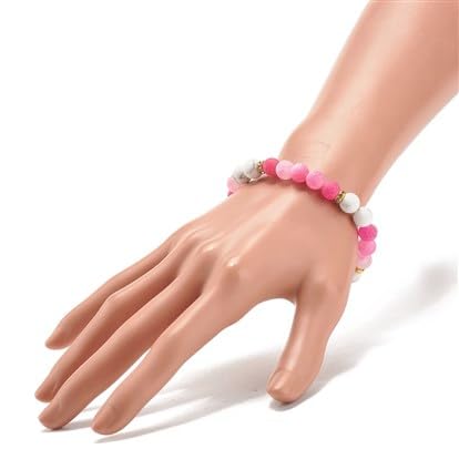 White Howlite Beads & Pink Agate Beads Stretch Bracelet - Healing Crystal Jewelry for Meditation, Yoga & Spiritual Wellness