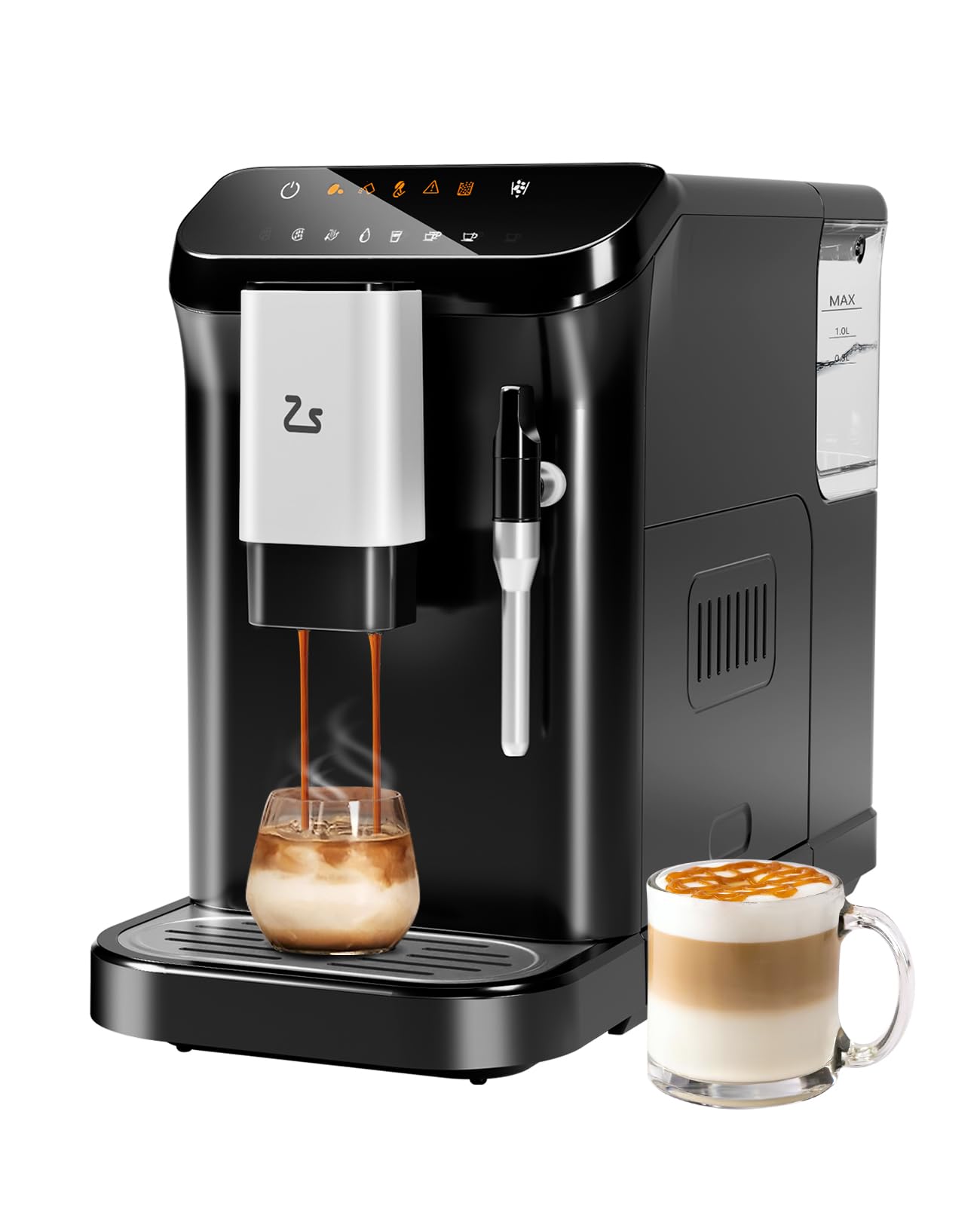 Fully Automatic Espresso Machine 20 Bar with Milk Frother - Built-In Adjustable Coffee Grinder & 1.5L Water Tank - Touch Screen Control for Home & Office Use