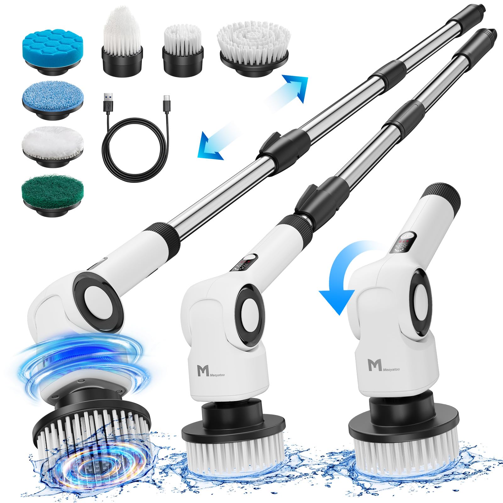 2024 Cordless Electric Spin Scrubber - Adjustable Angle Power Cleaning Brush with 7 Replaceable Heads | IPX7 Waterproof Bathroom Cleaner for Tile, Tub, Floor & Shower | Perfect for Deep Cleaning Grout, Soap Scum & Hard Water Stains
