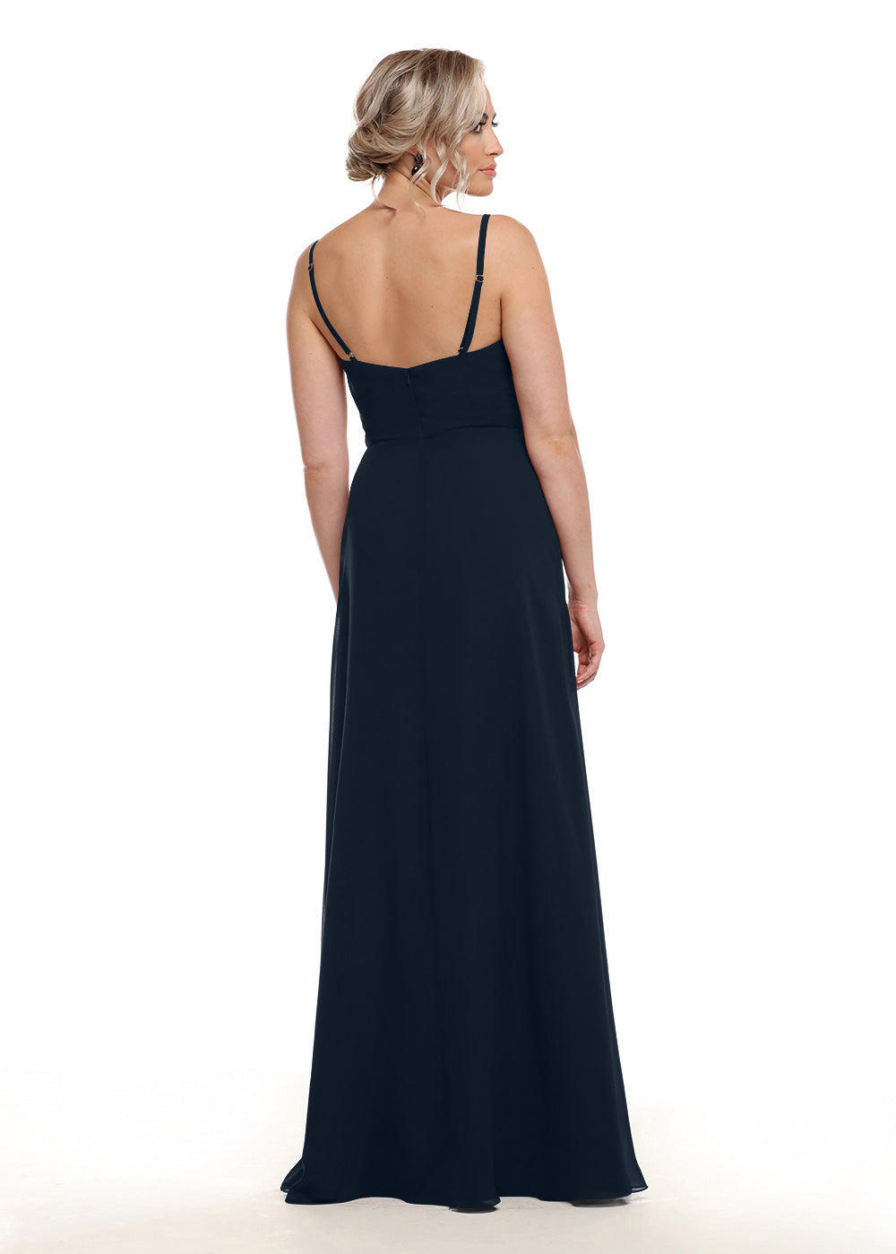 Elegant 80152 Chiffon A-Line Bridesmaid Dress with Lace Bodice & High Slit - Perfect for Weddings, Formal Events & Evening Parties