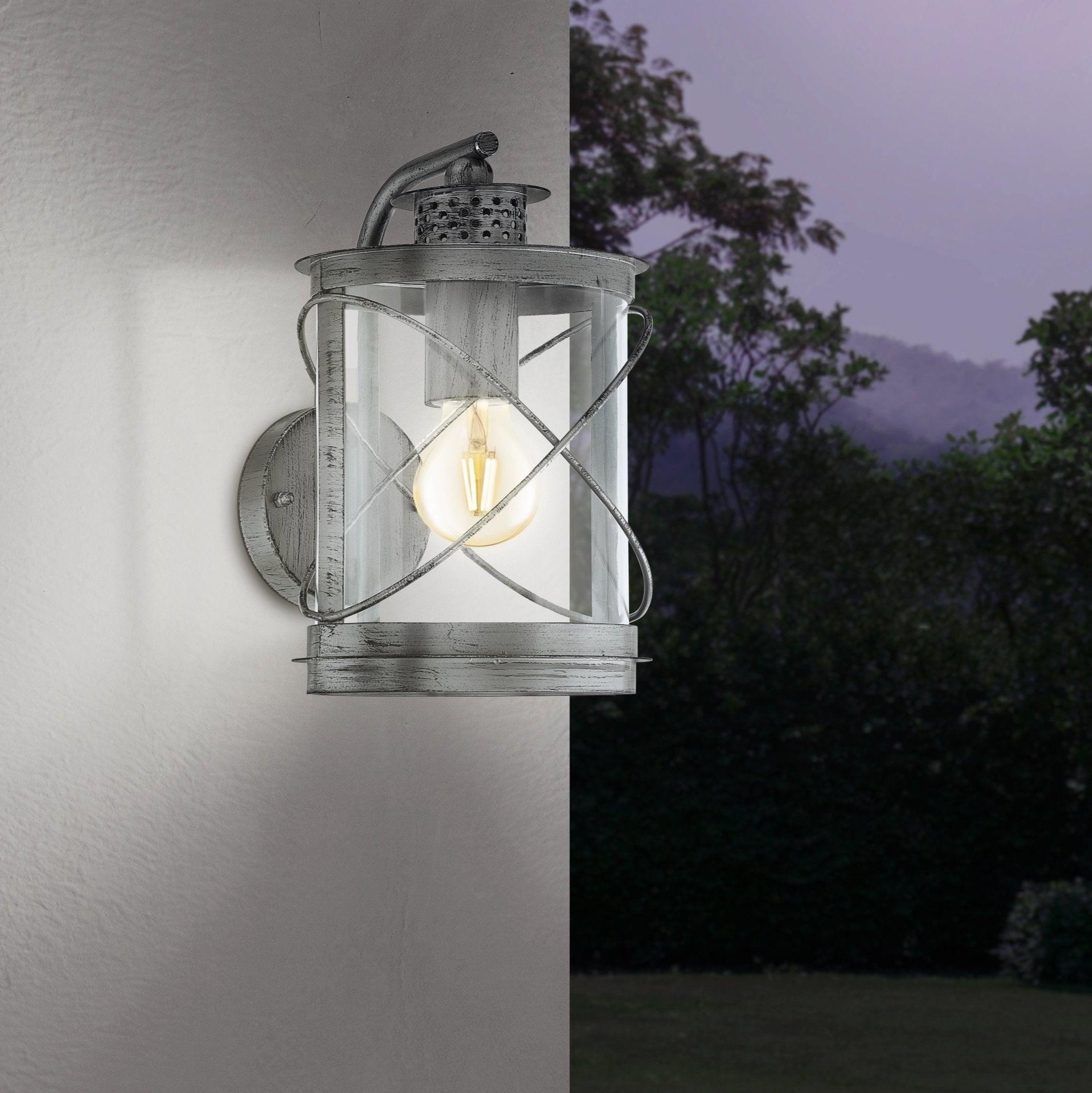 Eglo Hilburn 1 Silver Lantern Style IP44 Outdoor Wall Light - Waterproof Exterior Lighting for Porch, Patio, Garden & Entryway