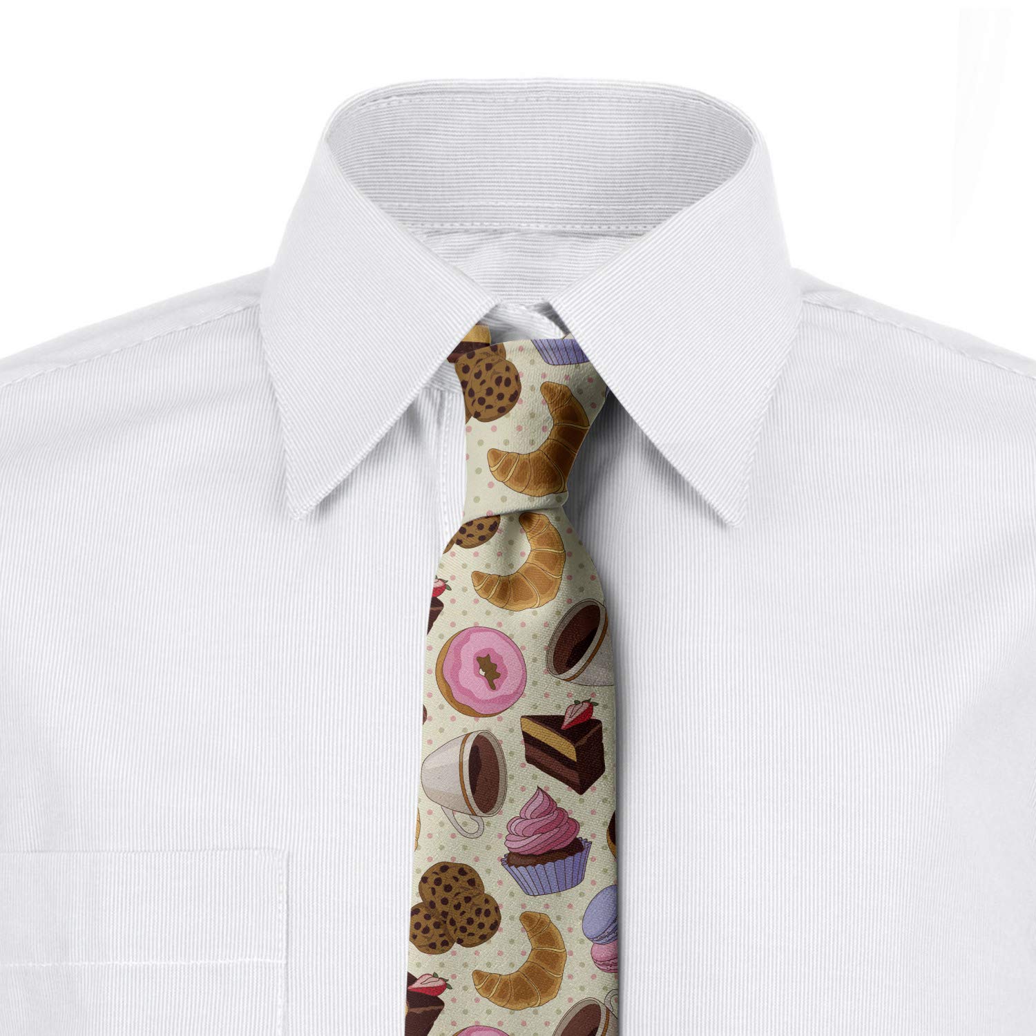 Ambesonne Men's Necktie - Coffee Cups & Cookies Print, 3.7