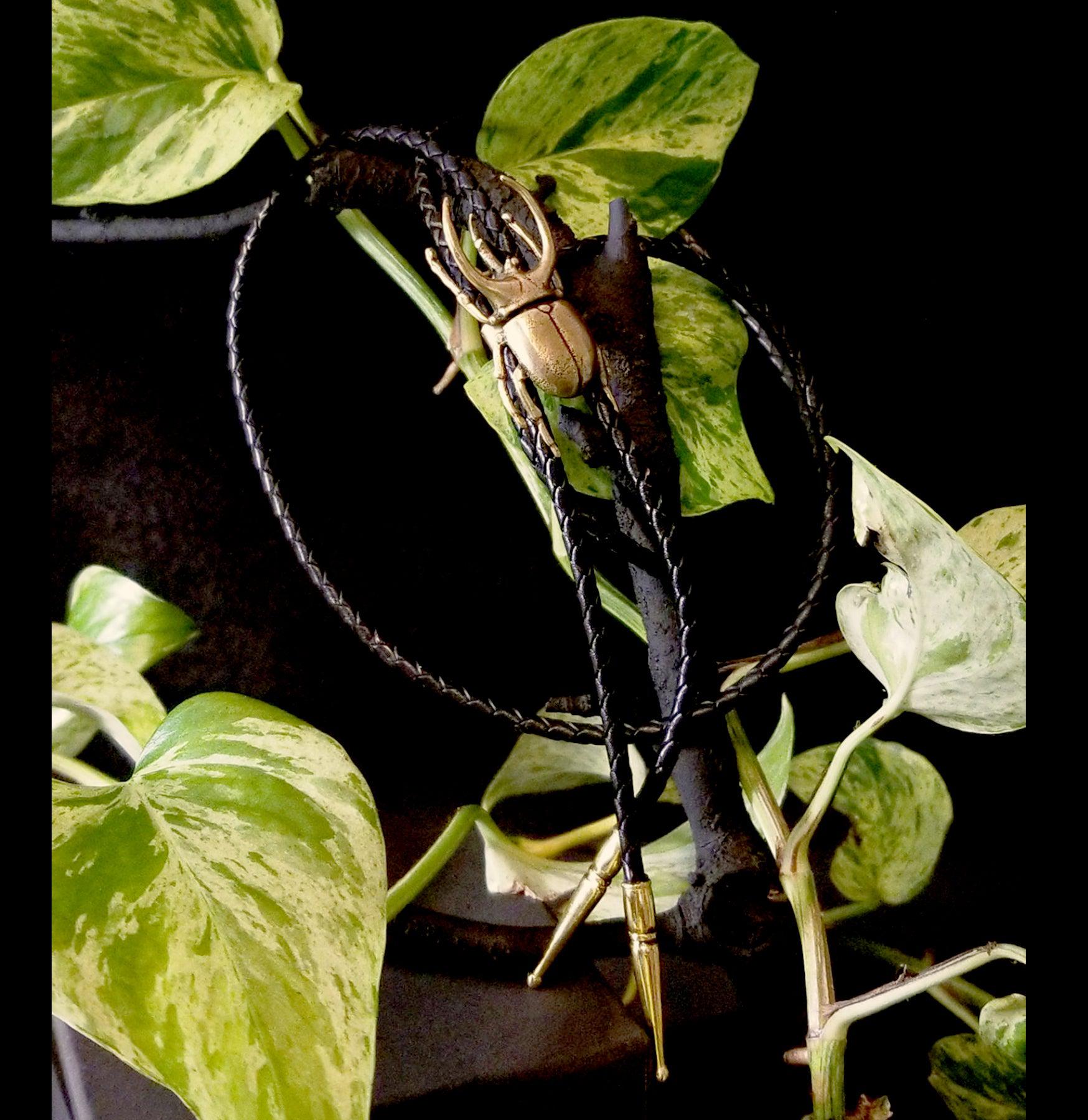 Vintage Brass Atlas Beetle Bolo Tie - Western Style Adjustable Necklace for Men - Perfect for Cowboy Outfits, Rodeo Events & Western Fashion