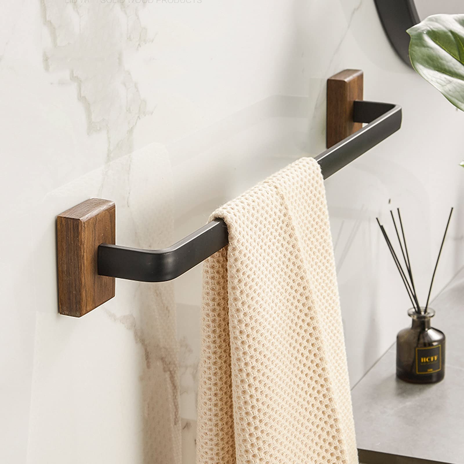 Solid Wood Towel Rack - Non-Perforated Bathroom Towel Bar, Single Bar Storage Organizer (33cm/13in) - Perfect for Bathroom, Kitchen, Laundry Room & Spa Decor
