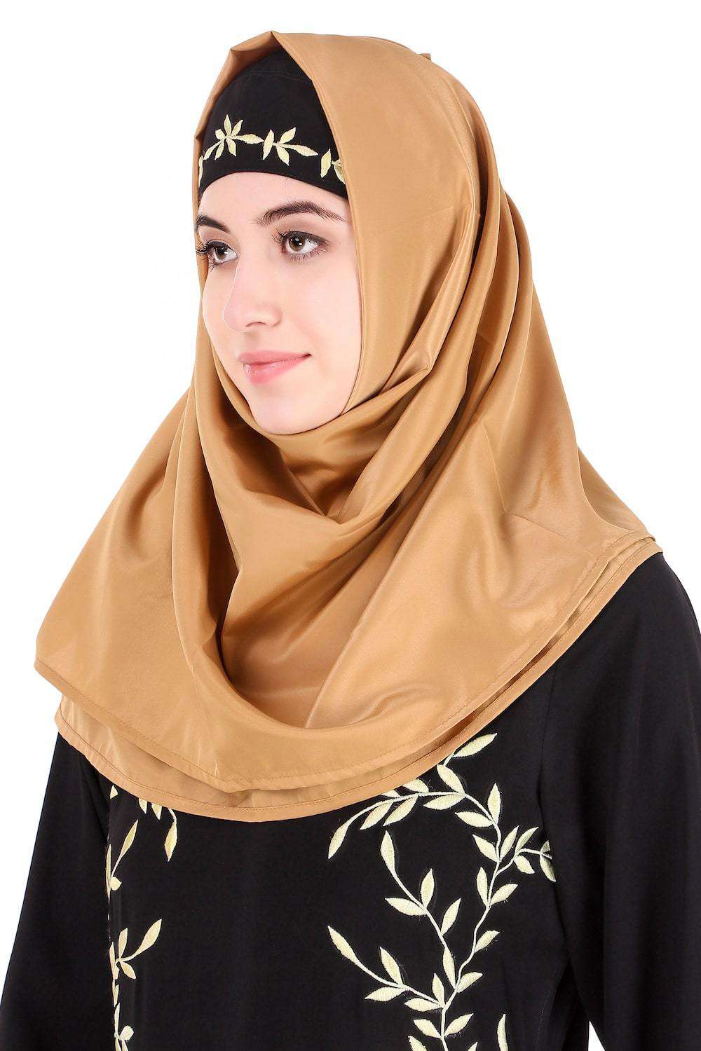Elegant Black Nida Leaf Embroidered Abaya Dress - Islamic Modest Prayer Dress for Women - Perfect for Eid, Ramadan & Special Occasions