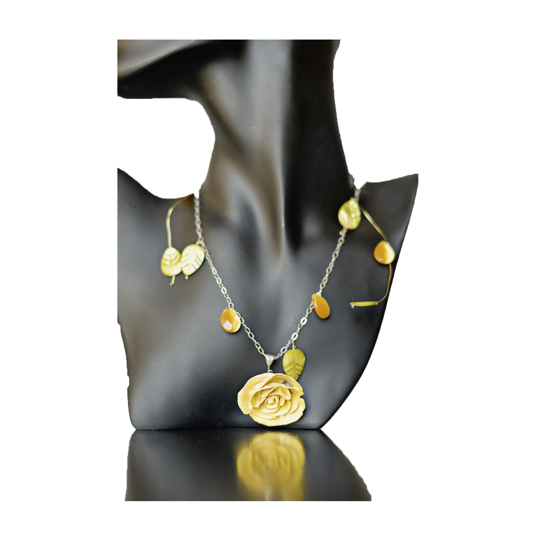 Secret Garden Necklace - Yellow Rose Cat's Eye Shell Pendant with Sterling Silver Chain | Elegant Jewelry Gift for Women, Perfect for Weddings, Parties & Special Occasions