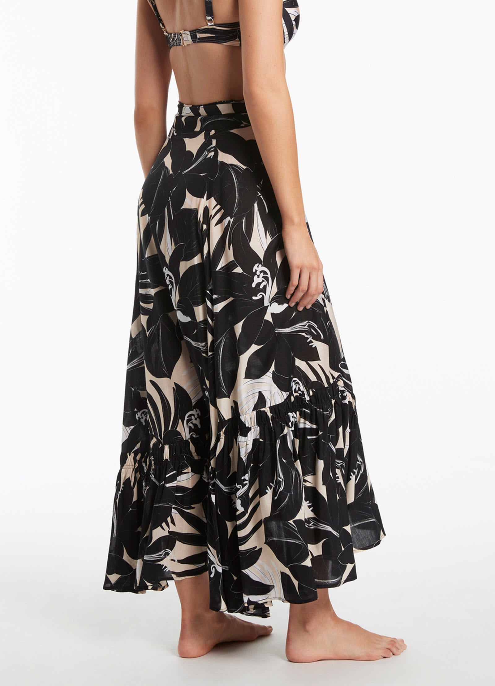 Floral Ruffle Wrap Skirt for Women - Elegant Black Summer Skirt with Side Tie | Perfect for Beach, Vacation, and Casual Outfits