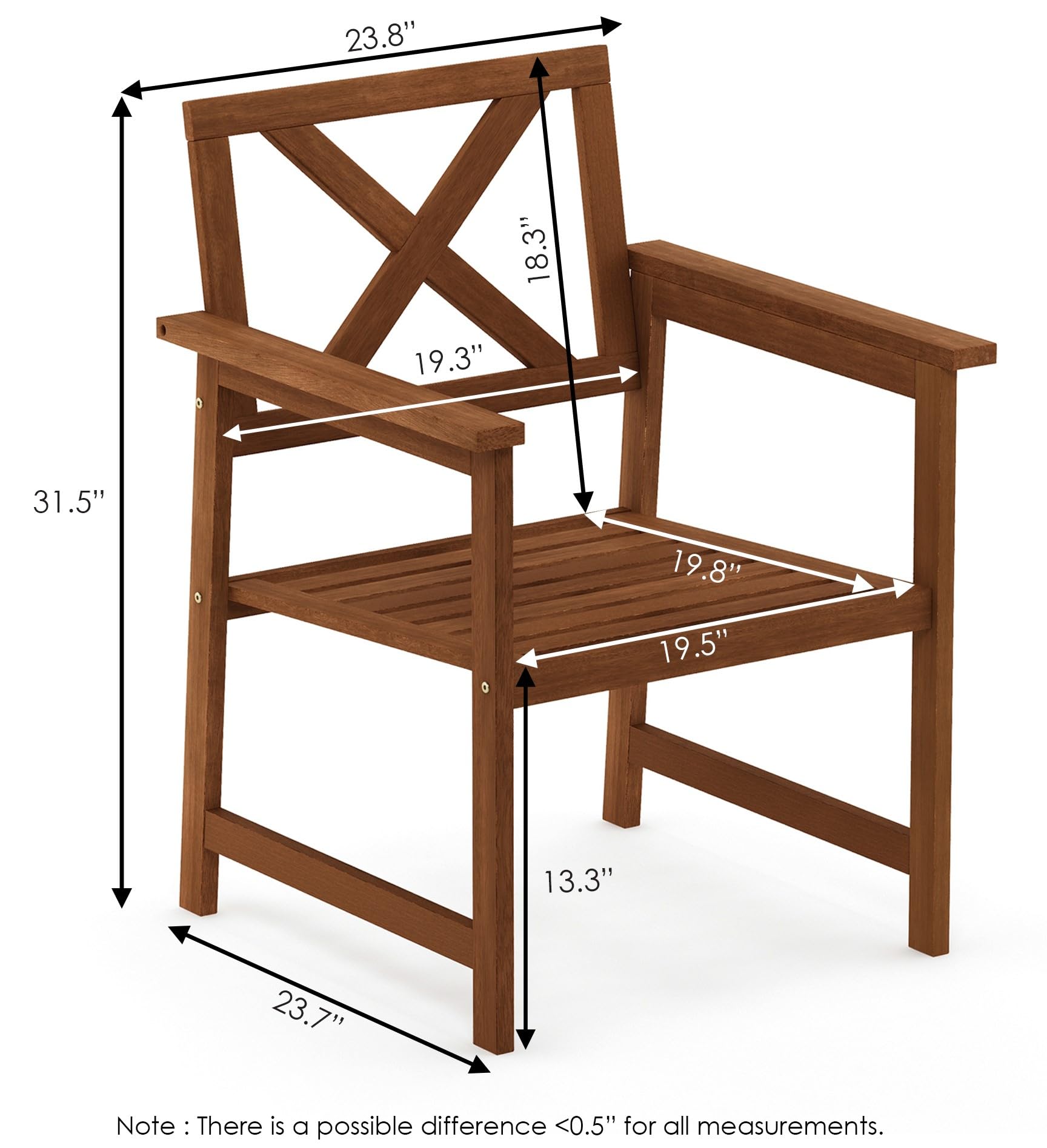 Furinno FG18112C Teak Oil Hardwood X-Back Arm Chair with Cushion - Natural Wood Dining Chair for Kitchen, Living Room & Outdoor Patio