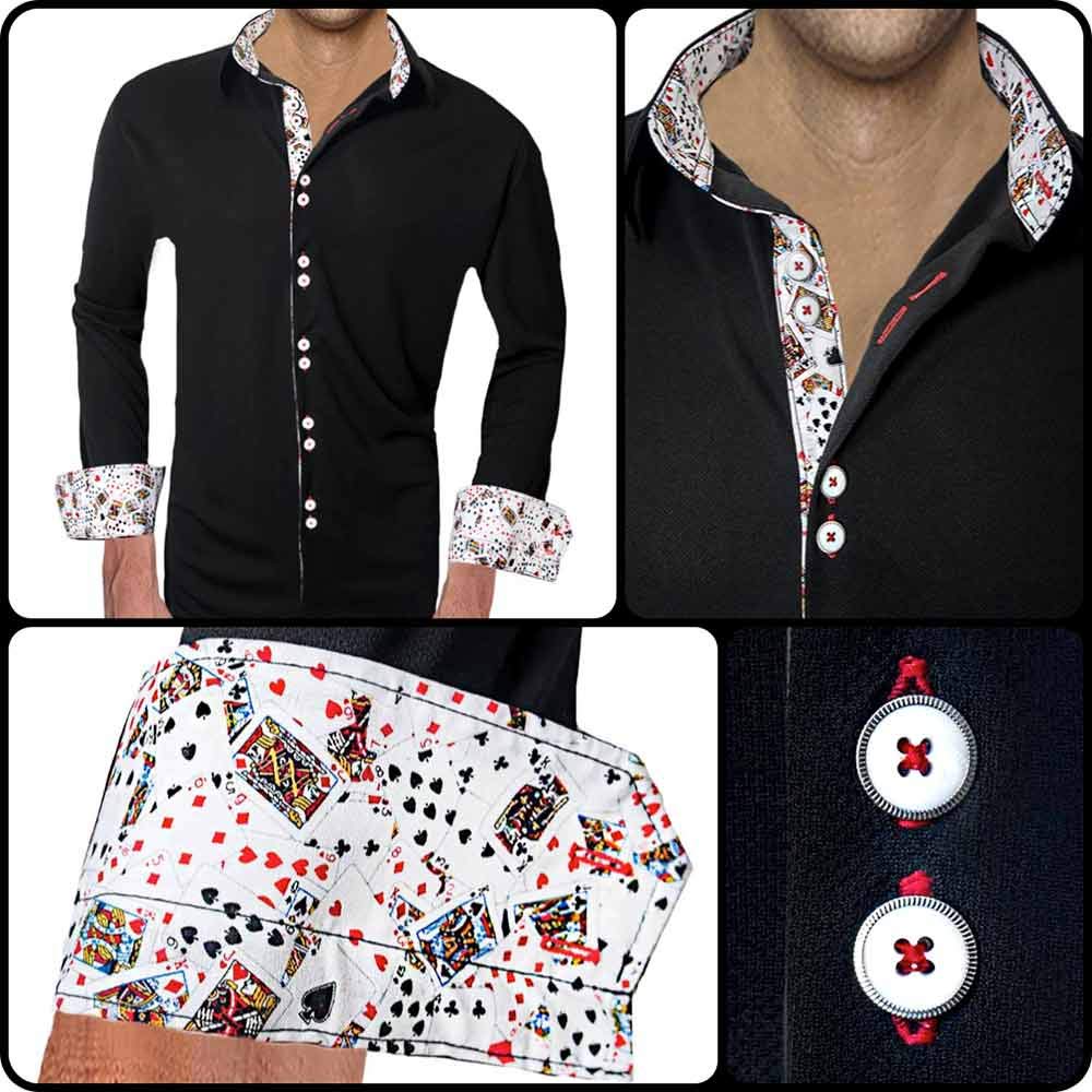 Stylish Poker Playing Cards Print Dress Shirts for Men - Elegant Casino & Poker Night Attire - Perfect for Poker Games, Casino Parties & Themed Events