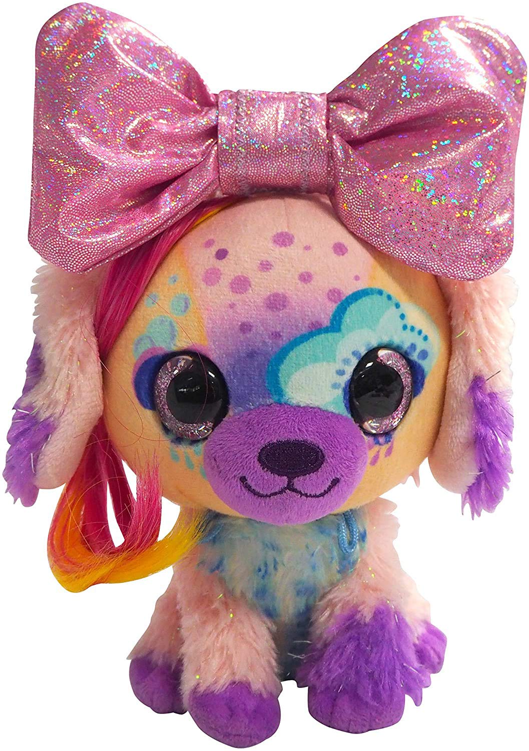Large Soft Fluffy Plush Puppy Dog Toy with Pink Sparkle Bow - 2 Surprise Stuffed Animals Inside | Multi-Color Cute Plushie for Kids, Girls & Boys | Perfect for Birthday Gifts, Nursery Decor & Cuddling