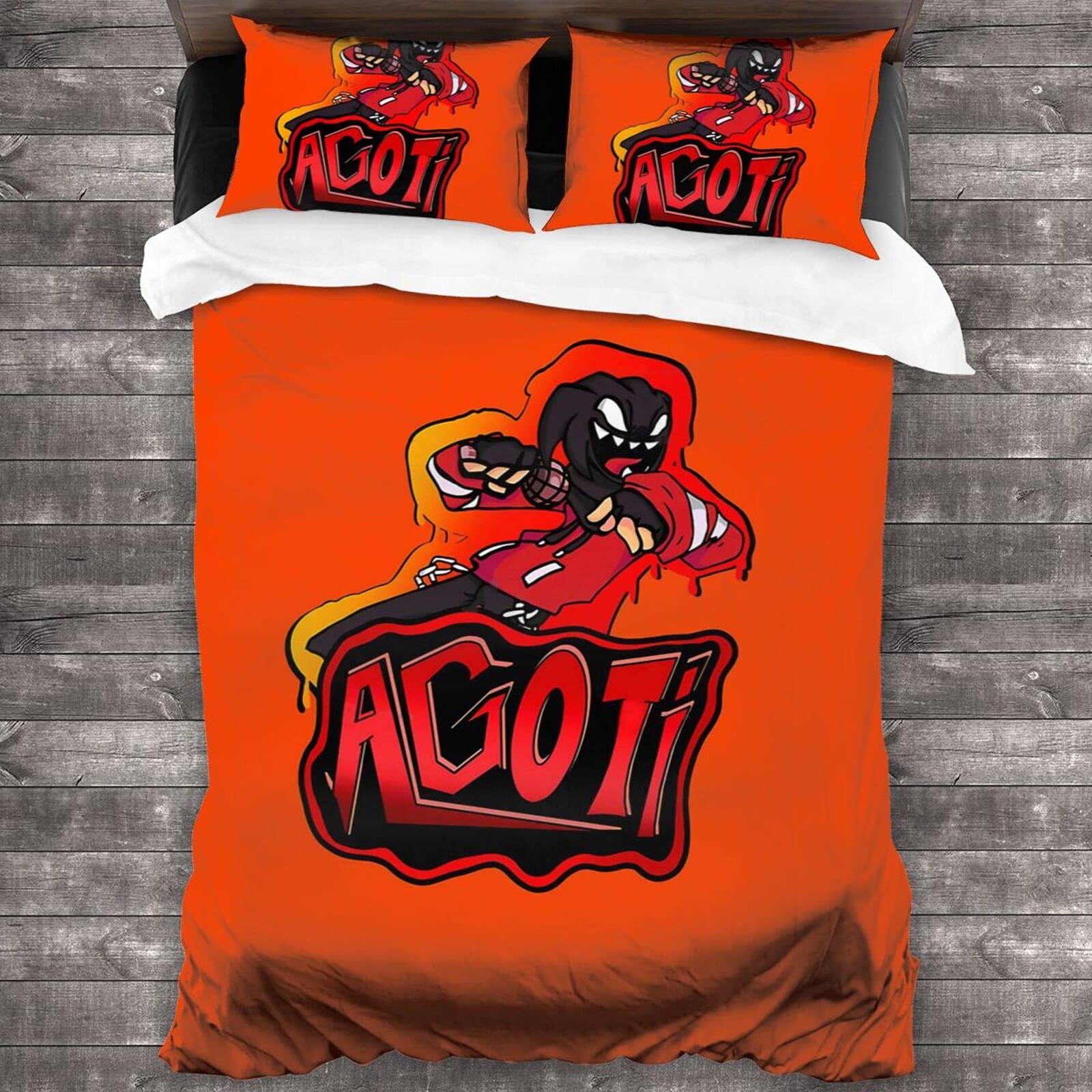Agoti FNF Mod Character Graffiti Bedding Set - Full Size 3-Piece Comforter Set with 2 Pillowcases | Soft Microfiber, Lightweight & Comfortable | Black Gaming Themed Bedding for Teens & Gamers | Perfect for Gaming Rooms, Dorm Rooms & Themed Bedrooms