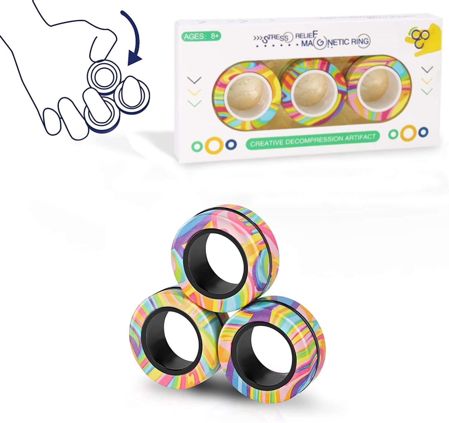 Steemjoey Magnetic Fidget Rings - Stress Relief & Anxiety Therapy Toys for ADHD, Adults & Kids - Perfect for Office, School & Travel - Fun Sensory Fidget Pack for Focus & Relaxation