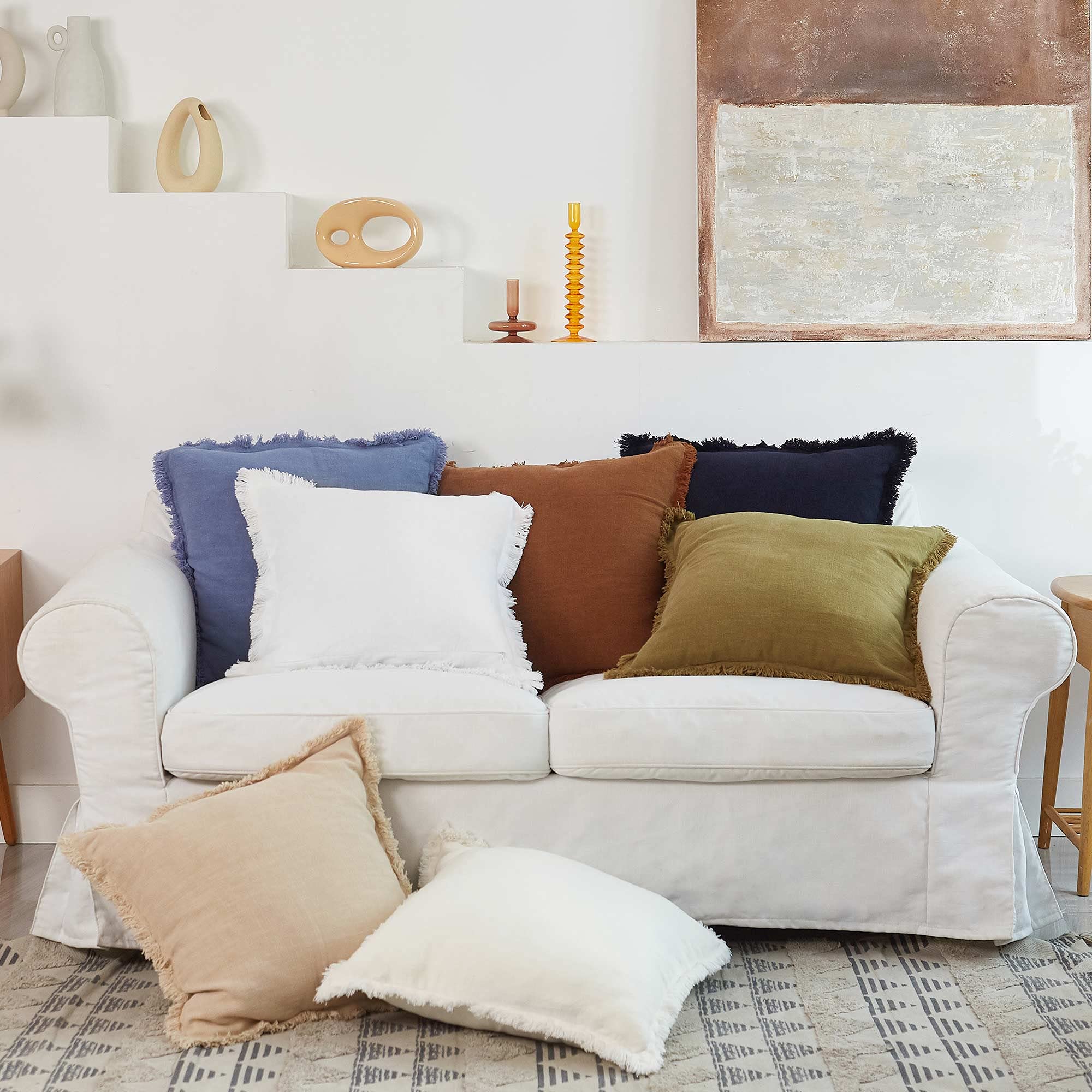 ATLINIA Farmhouse Linen Throw Pillow Cover 20x20 - Boho Decorative Cushion Cover for Bed, Couch, Sofa & Outdoor Use - Neutral Beige Home Decor Accent for Living Room, Patio & Garden