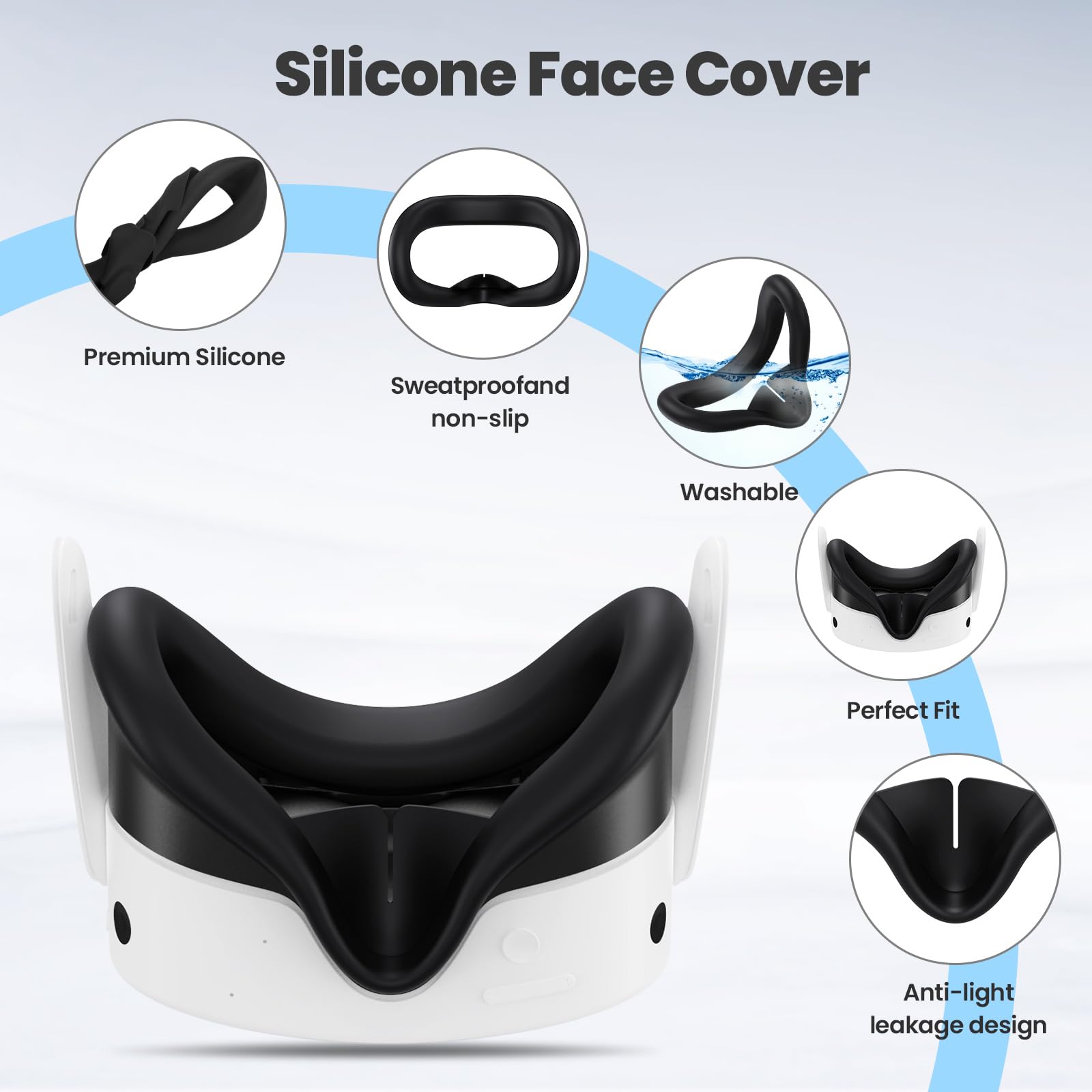 Meta/Oculus Quest 3 VR Accessories Set - Silicone Face Cover, Shell Cover, Controller Grips & Lens Protectors (Black) | Enhanced Comfort & Protection for VR Gaming & Fitness