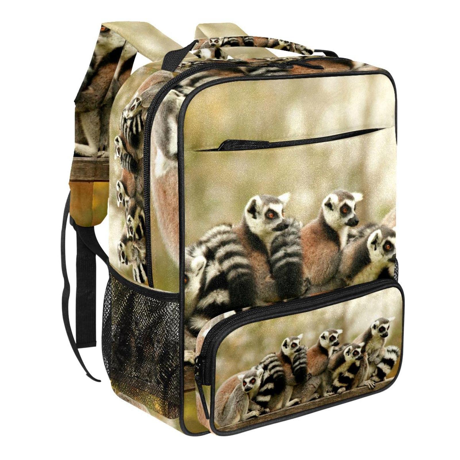 NigelMu Travel Backpack for School & Laptop - Durable Canvas Bookbag with Madagascar Lemur Print - Perfect for Students, Boys & Girls - Ideal for College, Work & Outdoor Adventures