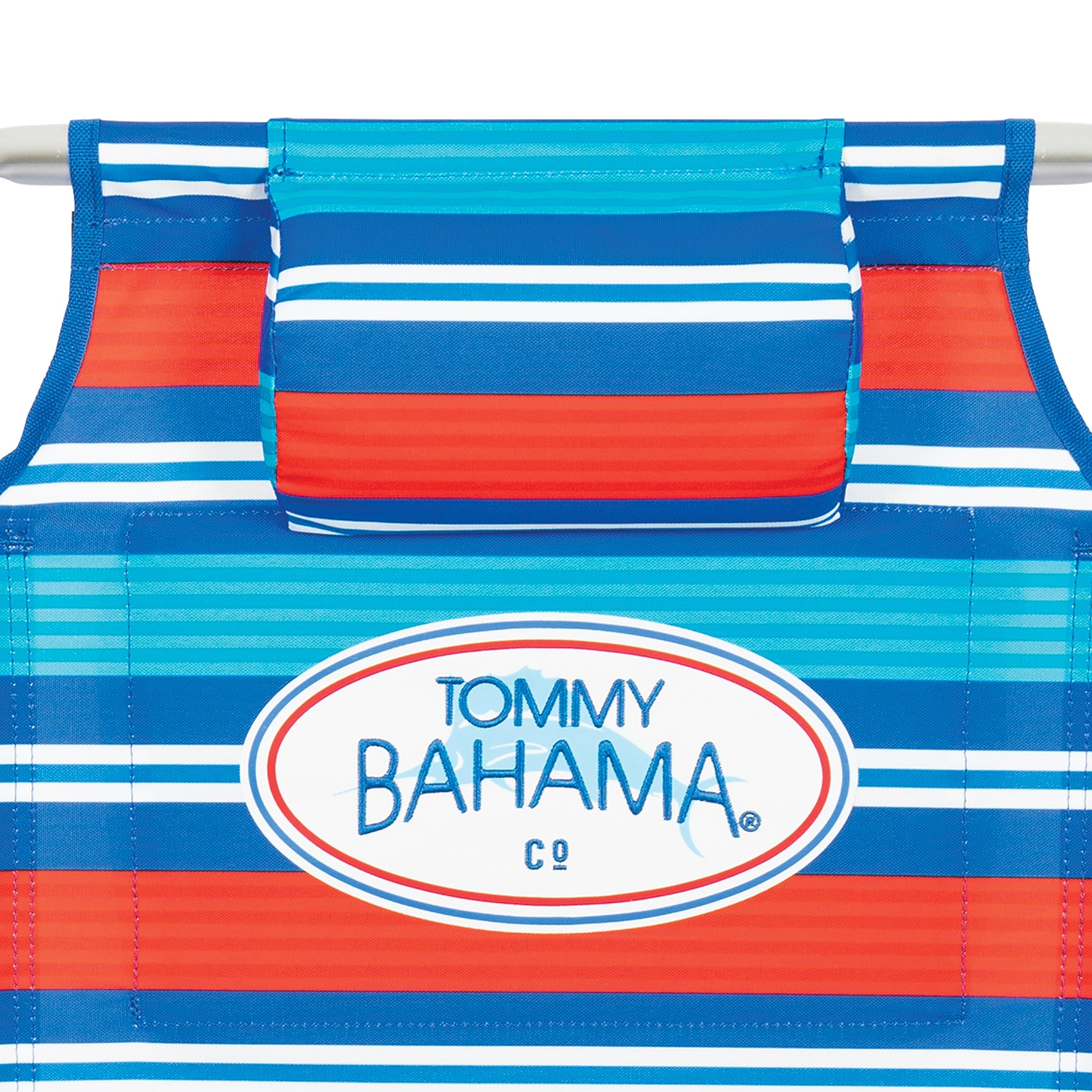 Tommy Bahama 2-Pack 5-Position Reclining Beach Chairs with Built-in Cooler, Storage Pouch & Towel Bar - Red White Blue Stripe | Perfect for Poolside Relaxation, Backyard Lounging & Beach Vacations