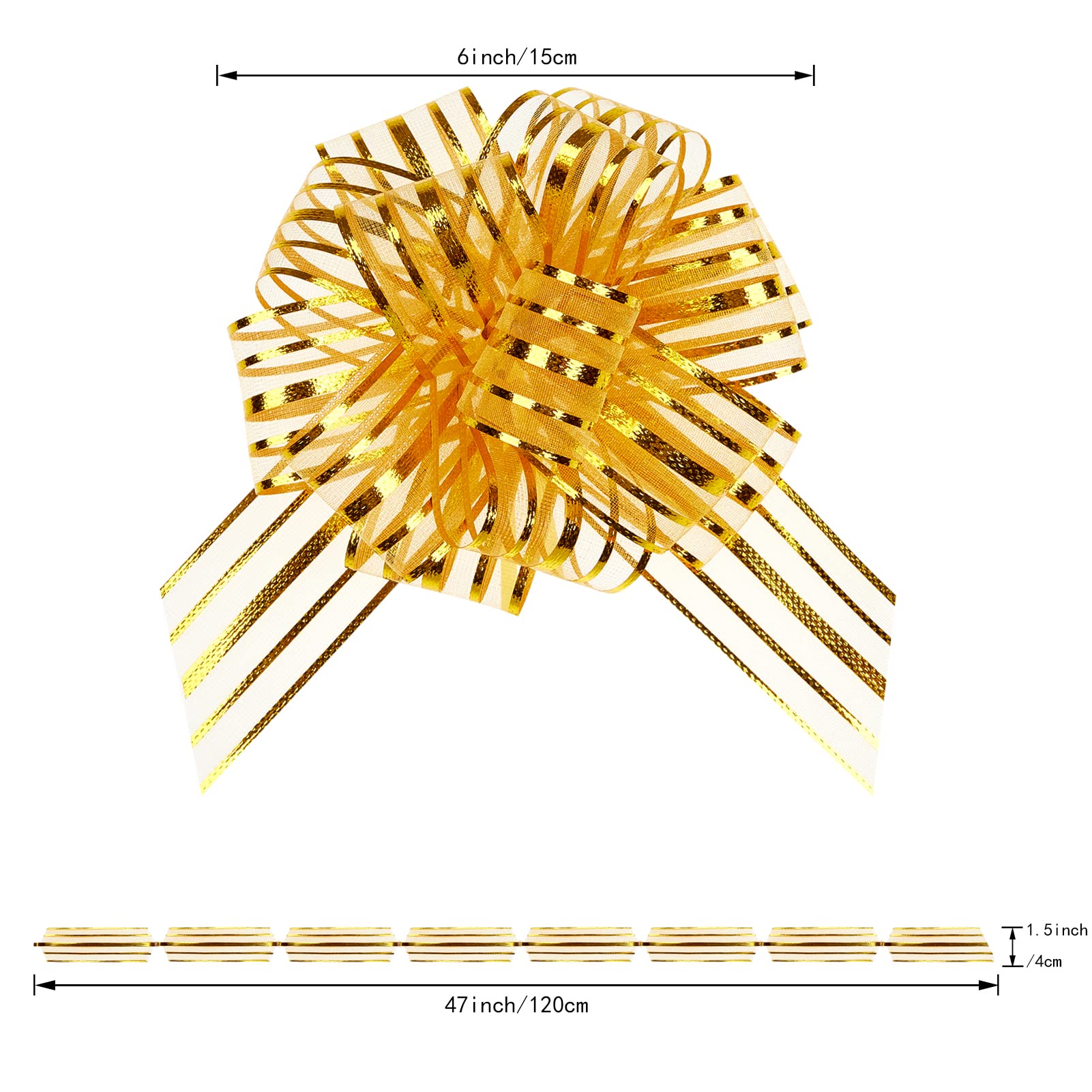 10pcs Large Gold Gift Bows for Wrapping, Party Decor, Car Decorations, Gift Baskets, Birthday Presents & Flower Arrangements - Premium Pull Bows (B15-Gold)
