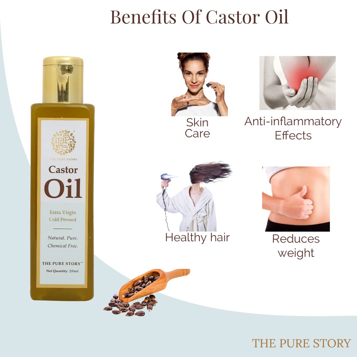 Pure Cold Pressed Castor Oil for Hair Growth & Skin Care - 100% Natural, Unrefined, Hexane-Free - Promotes Healthy Hair, Eyelashes & Eyebrows - Ideal for Dry Skin, Scalp Massage & DIY Beauty Treatments (200ml) - Perfect for Daily Hair Care & Natural Skincare Routine