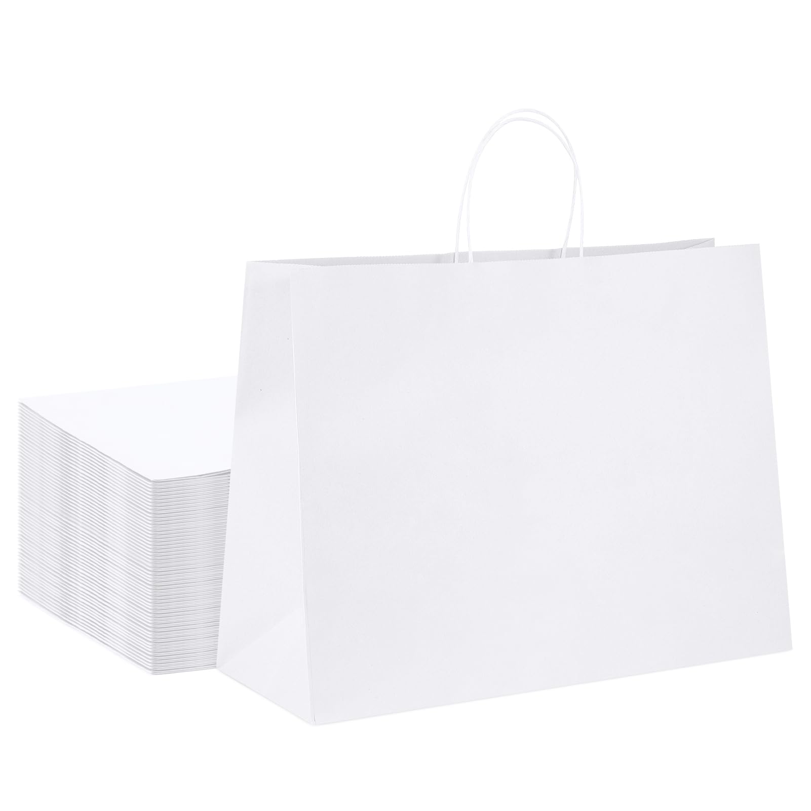 GSSUSA 50Pcs Large Kraft Paper Shopping Bags with Handles 16x6x12 Inches - White & Brown Bulk Paper Bags for Small Business, Boutique, Grocery Store | Perfect for Valentines Day Gifts, Merchandise Packaging & Retail Shopping Bags