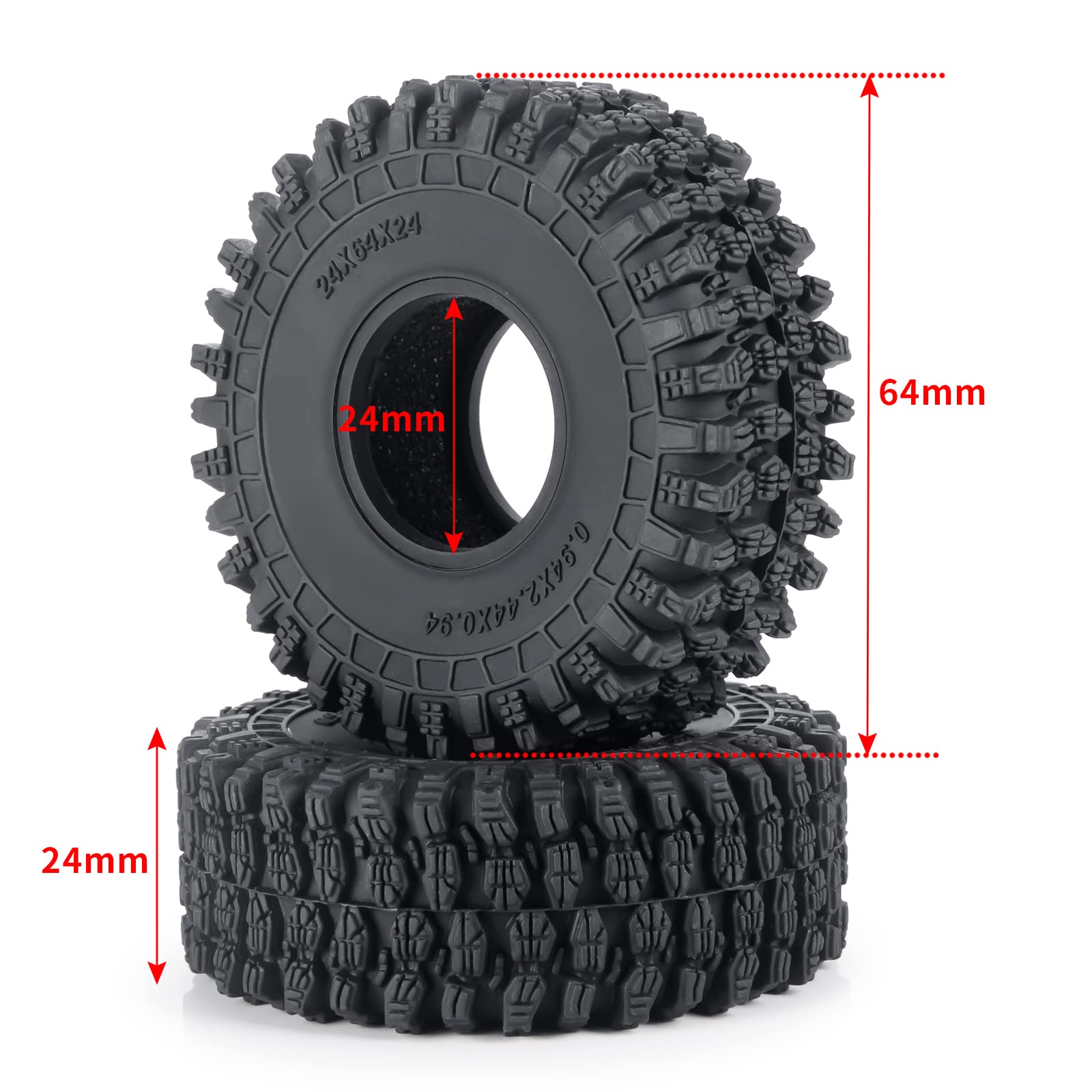 4pcs 64mm Rubber Tires Set with Foam Inserts for 1:18 TRX4-M TRX4M RC Crawler Car - Durable Off-Road Performance for Rock Crawling & Trail Adventures