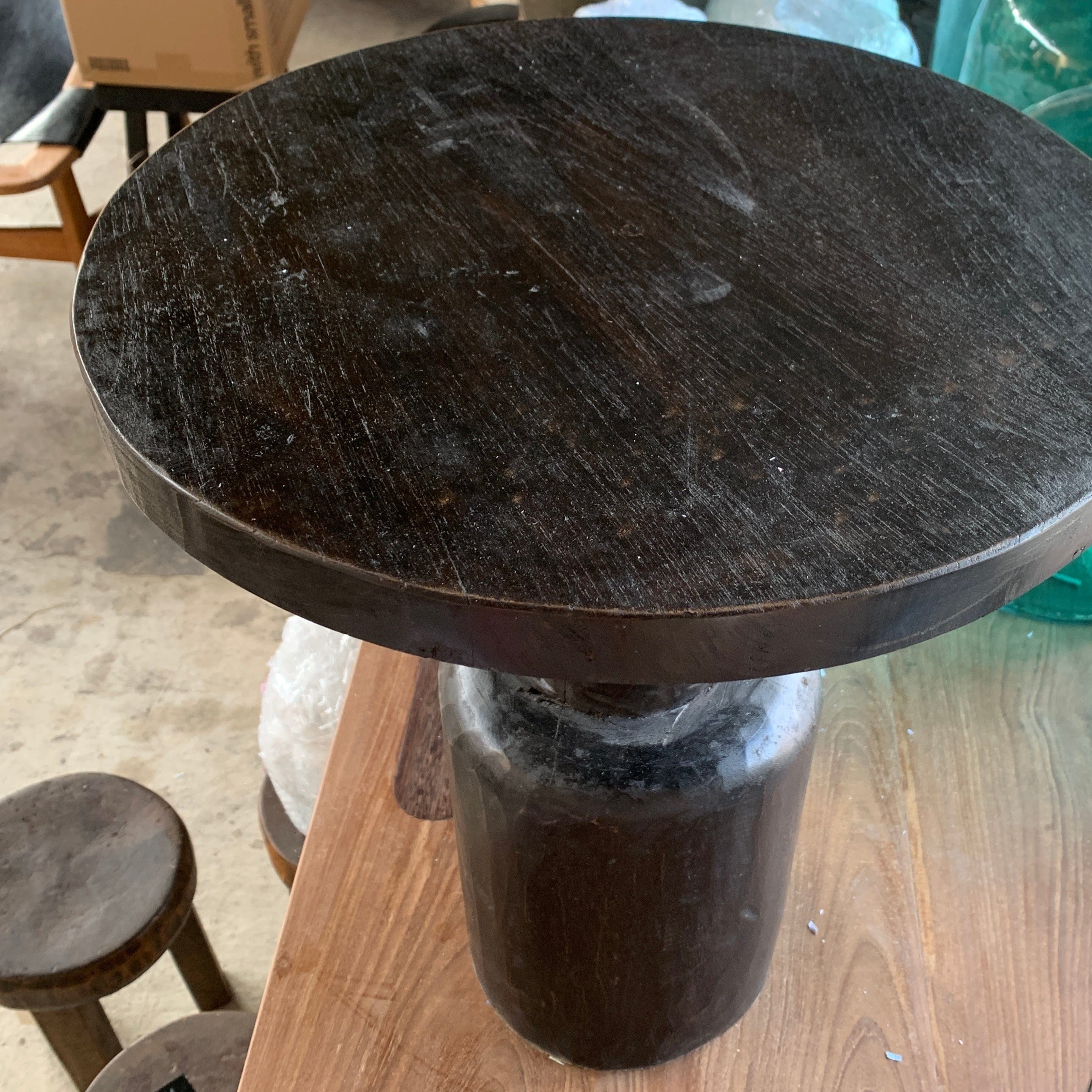 Solid Teak Wood Pedestal Side Table - Handcrafted Accent Table for Living Room, Bedroom, or Patio - Perfect for Coffee, Books, and Decor